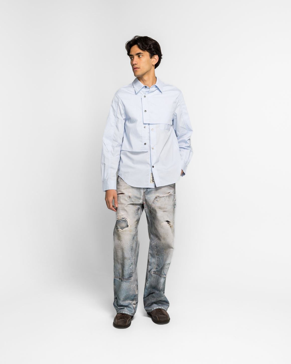Andersson Bell - Maey Stripe Layered Shirt - Blue Stripe - UP THERE