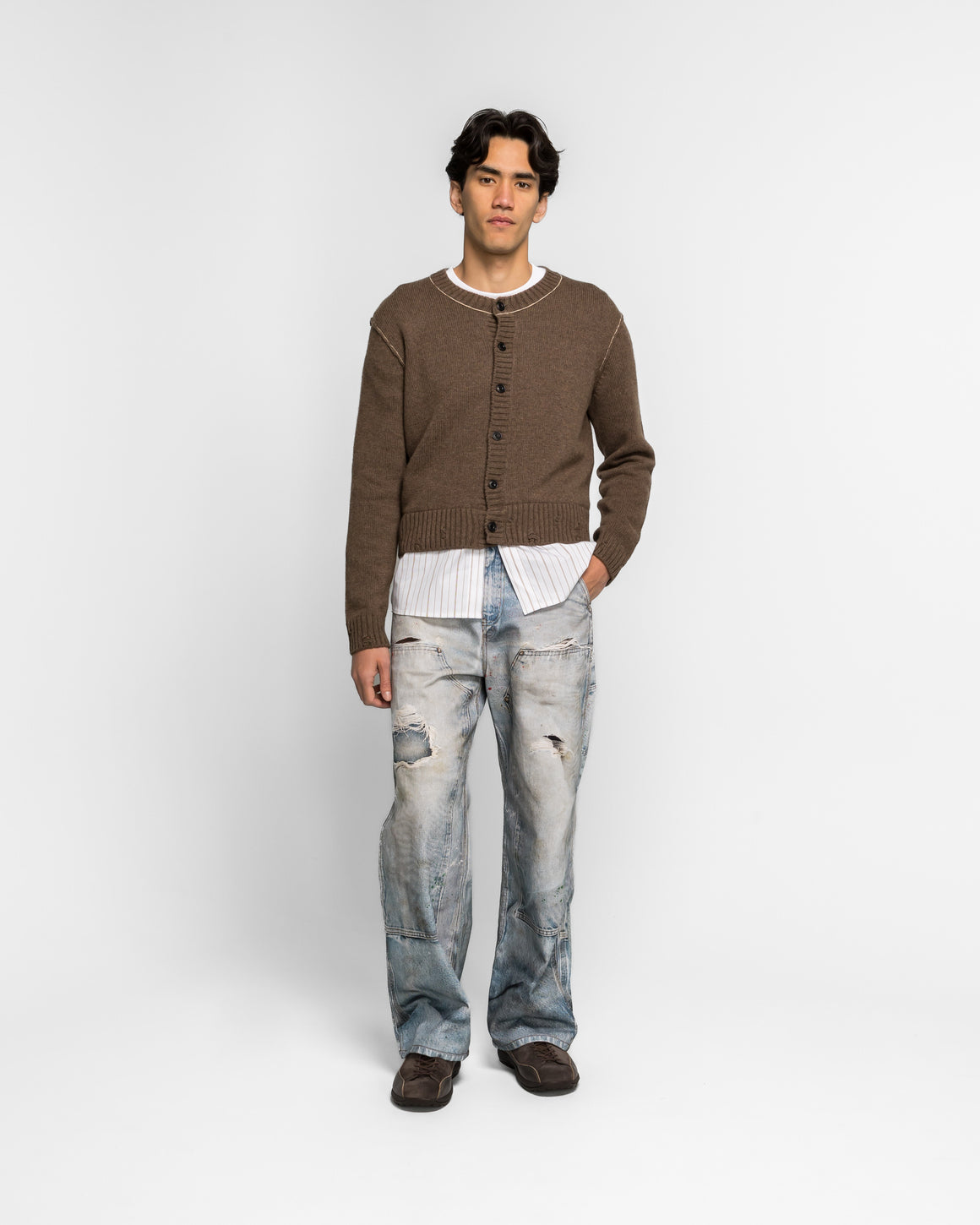 Andersson Bell - Shirt Layered Cardigan - M.Brown - UP THERE