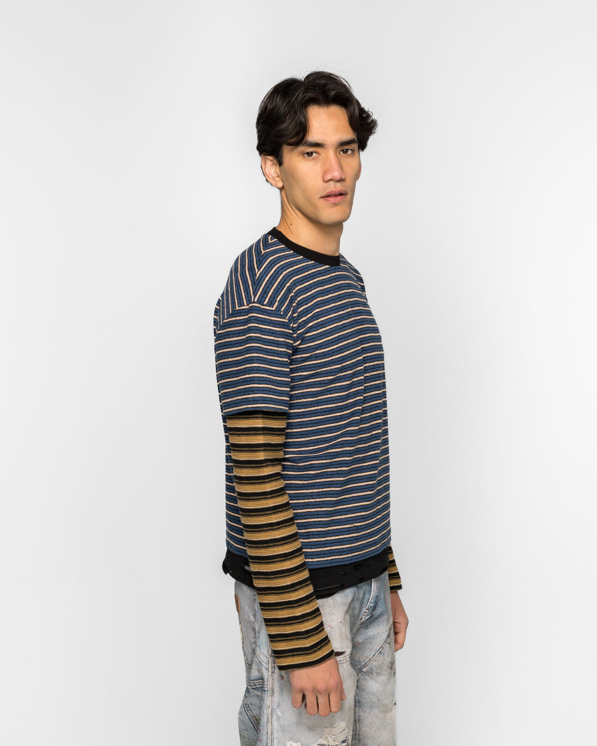 Andersson Bell - Stripe Layered Long Sleeve T-Shirt - Blue - UP THERE