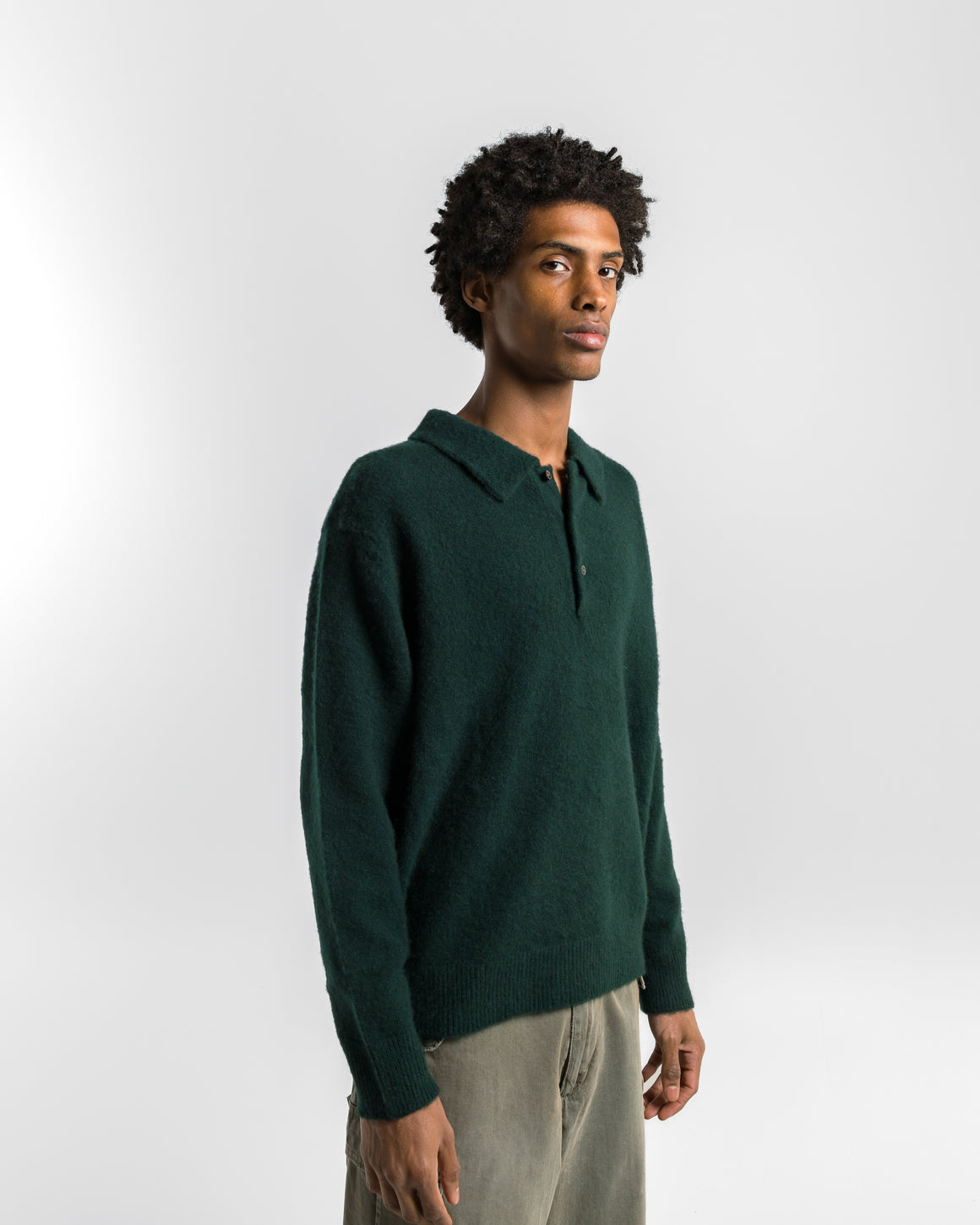 A.PRESSE - Cashmere Middle Gauge Polo Collar Sweater - Green - UP THERE