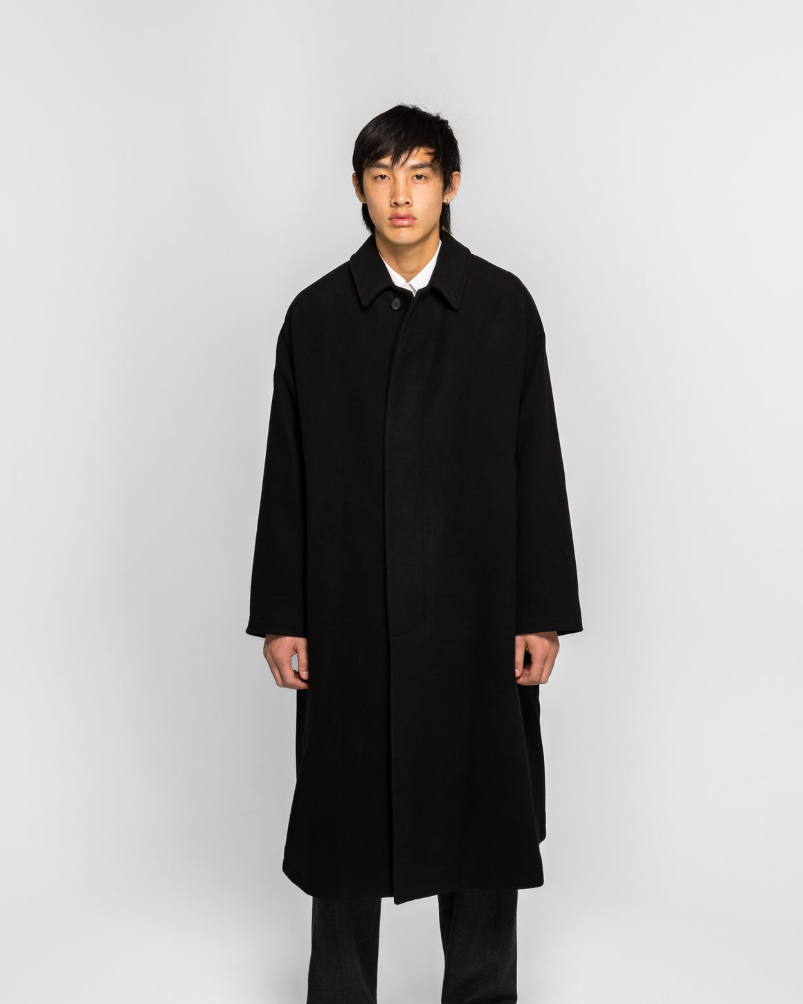 A.PRESSE - Cashmere Silk Balmacaan Long Coat - Black - UP THERE