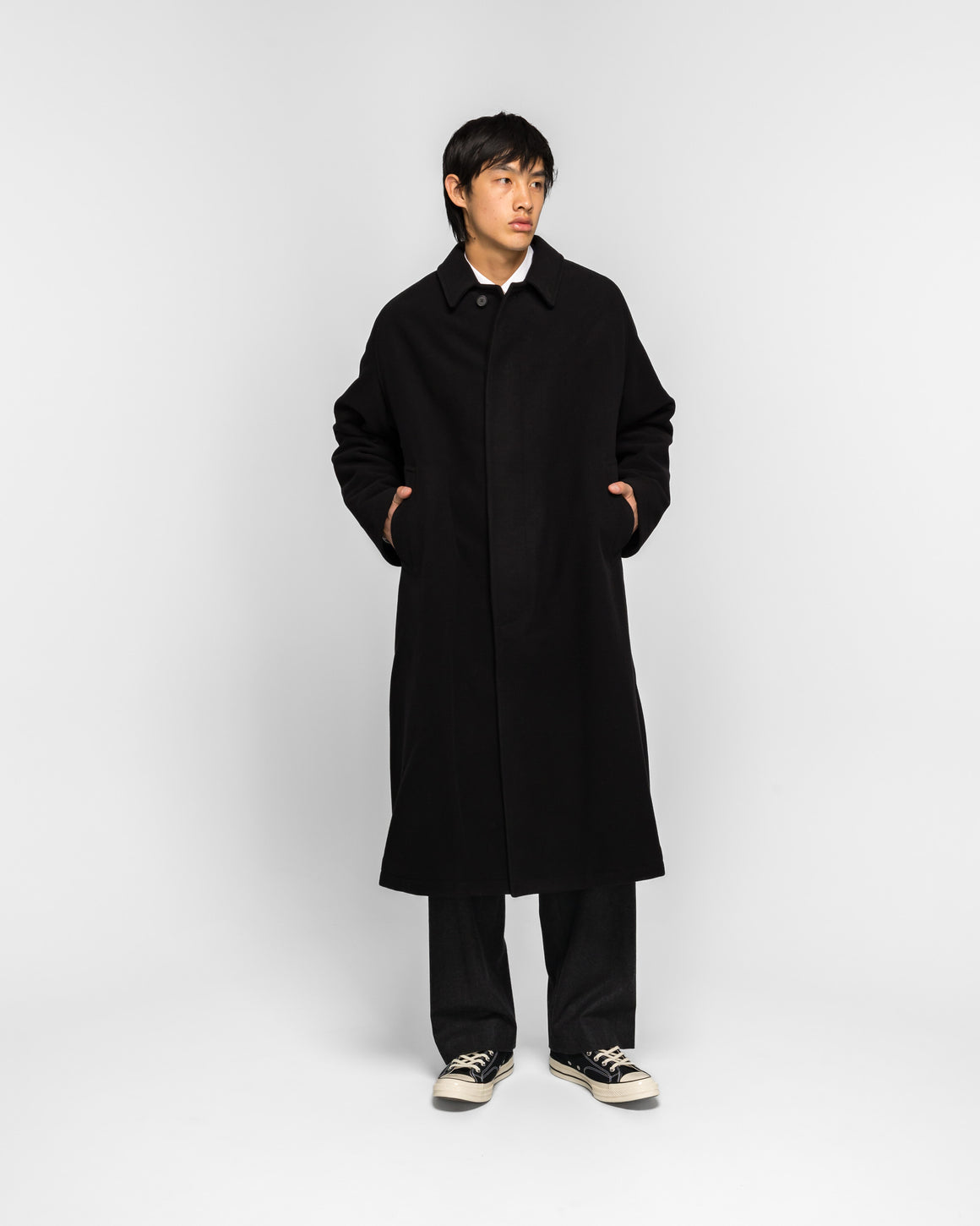 A.PRESSE - Cashmere Silk Balmacaan Long Coat - Black - UP THERE