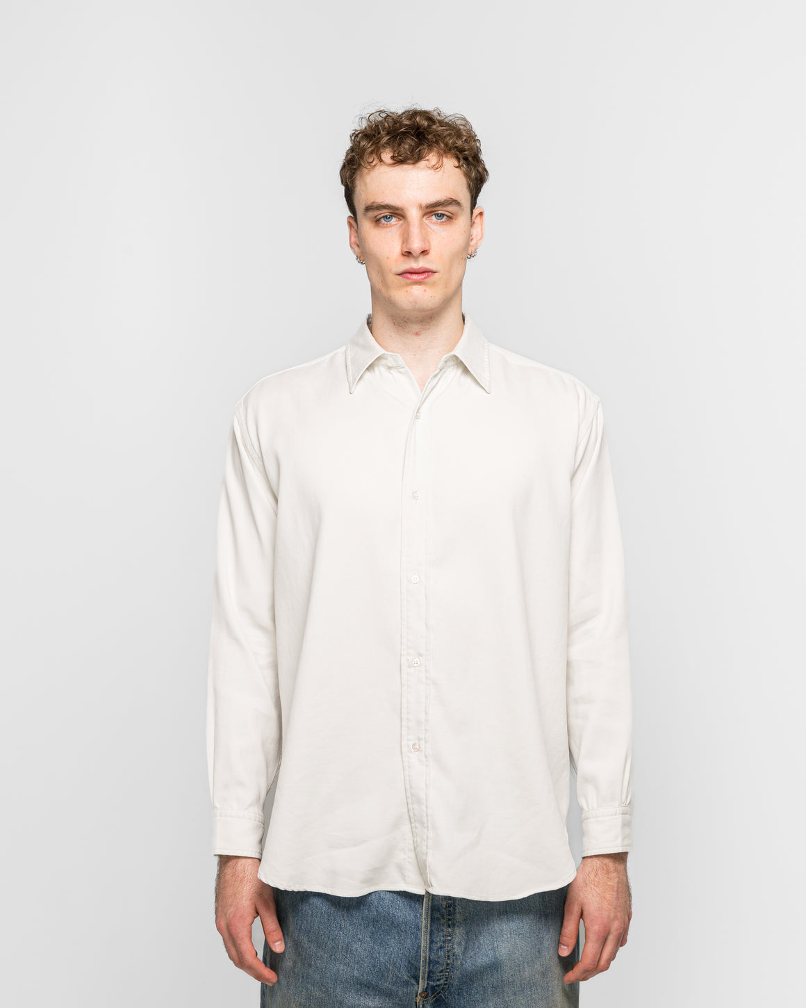 A.PRESSE - Double Weave Twill Regular Collar Shirt - Ecru - UP THERE