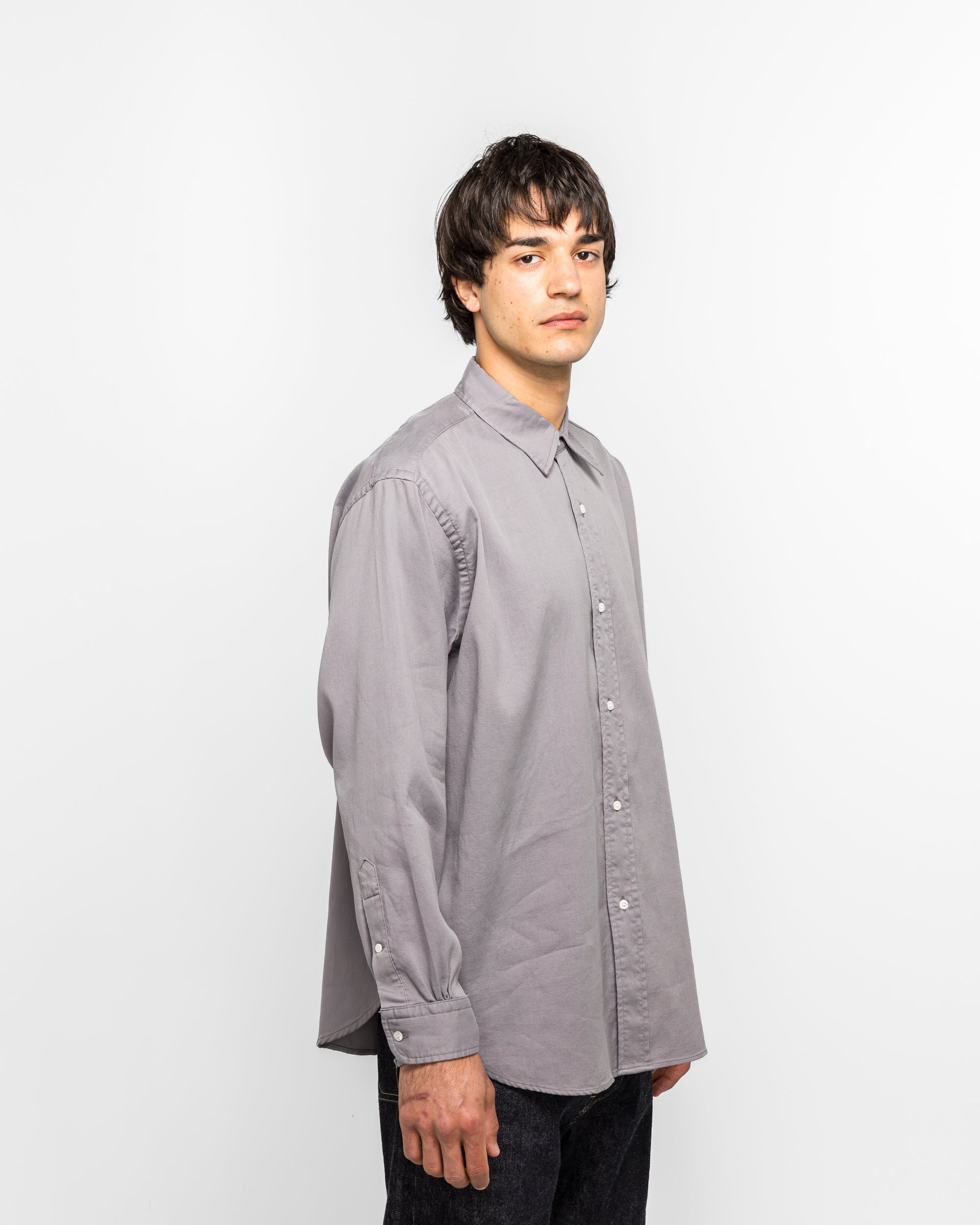 A.PRESSE - Double Weave Twill Regular Collar Shirt - Light Gray