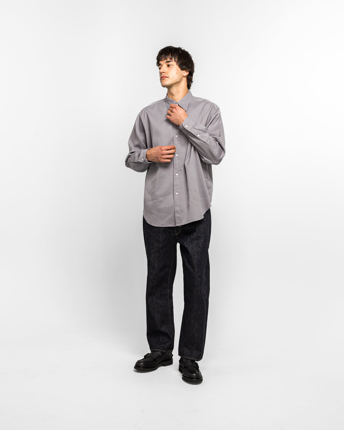 A.PRESSE - Double Weave Twill Regular Collar Shirt - Light Gray - UP THERE