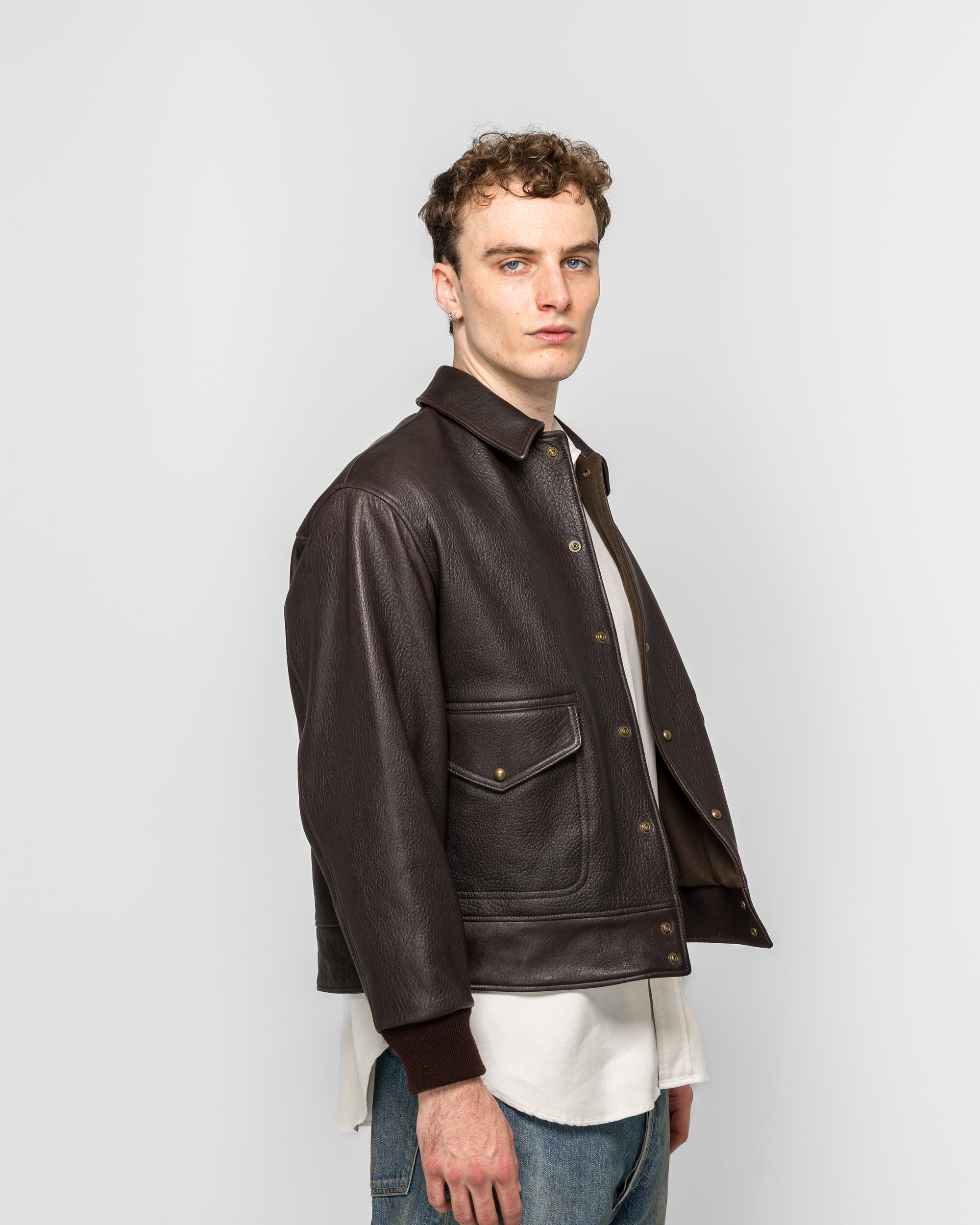 A.PRESSE - Leather A-1 Flight Jacket - Brown | UP THERE