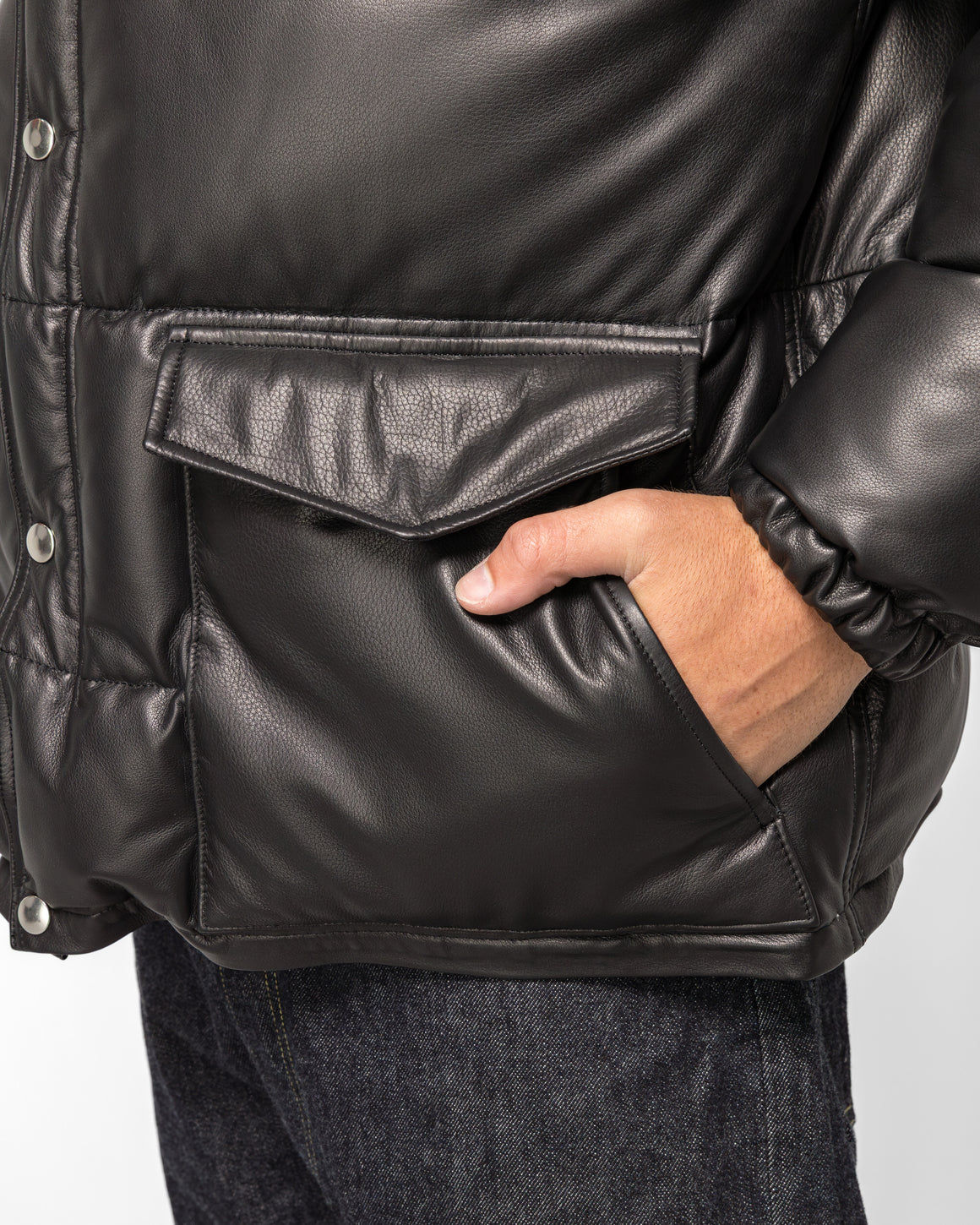 A.PRESSE - Leather Down Jacket - Black - UP THERE