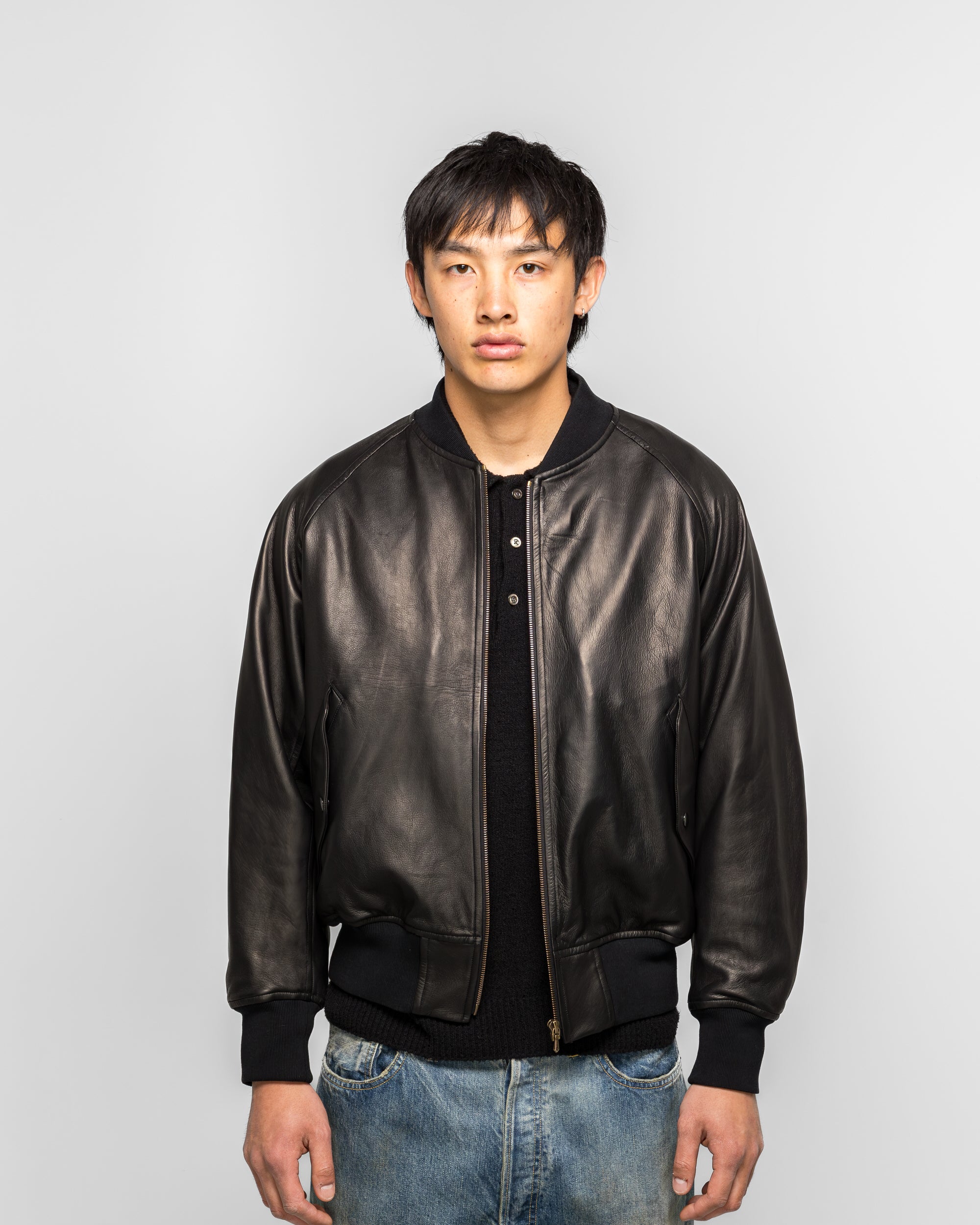 A.PRESSE 26ss Leather L2-B JACKET アプレッセ A.PRESSE - Leather L2-B Flight Jacket - Black | UP THERE