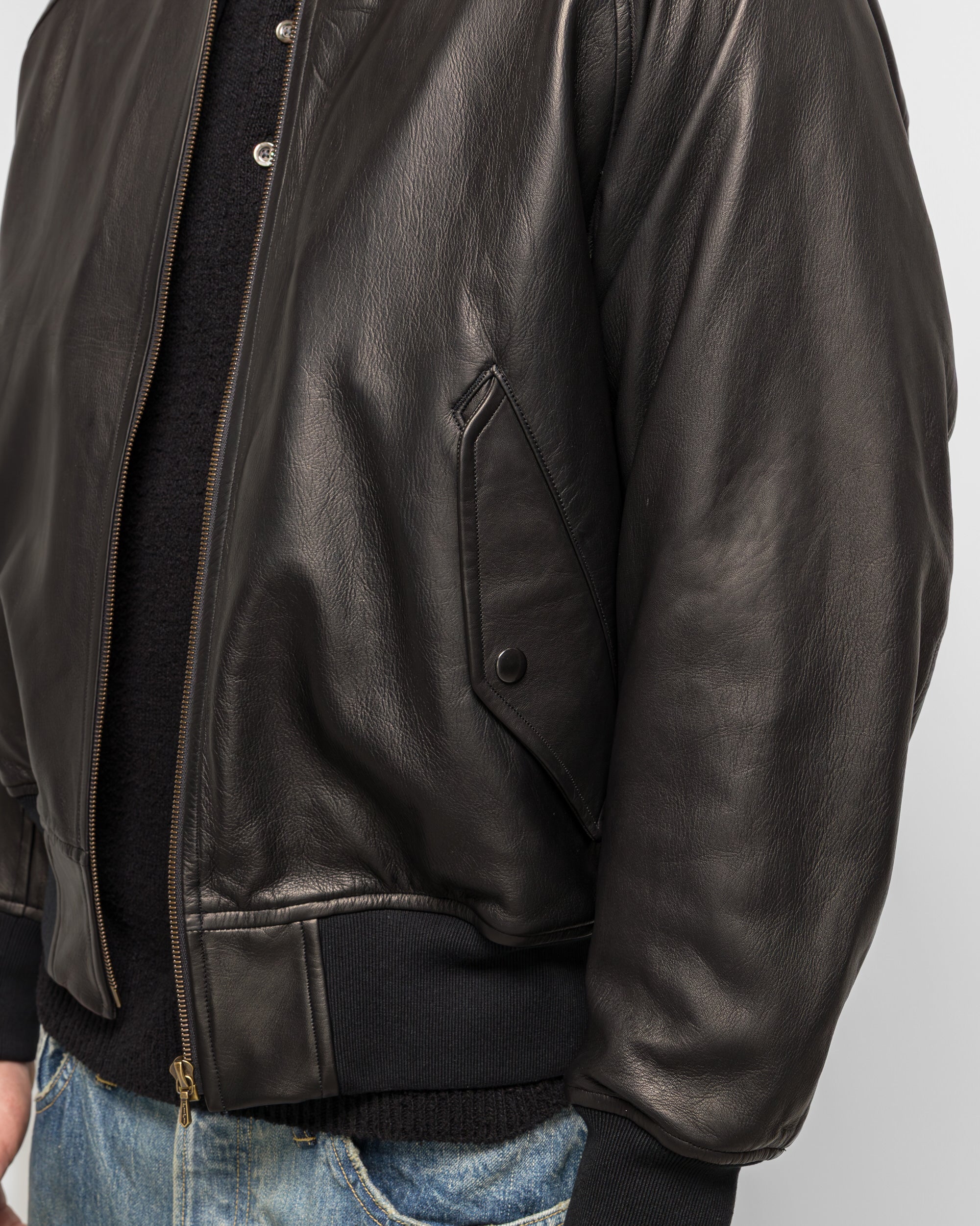 A.PRESSE - Leather L2-B Flight Jacket - Black | UP THERE