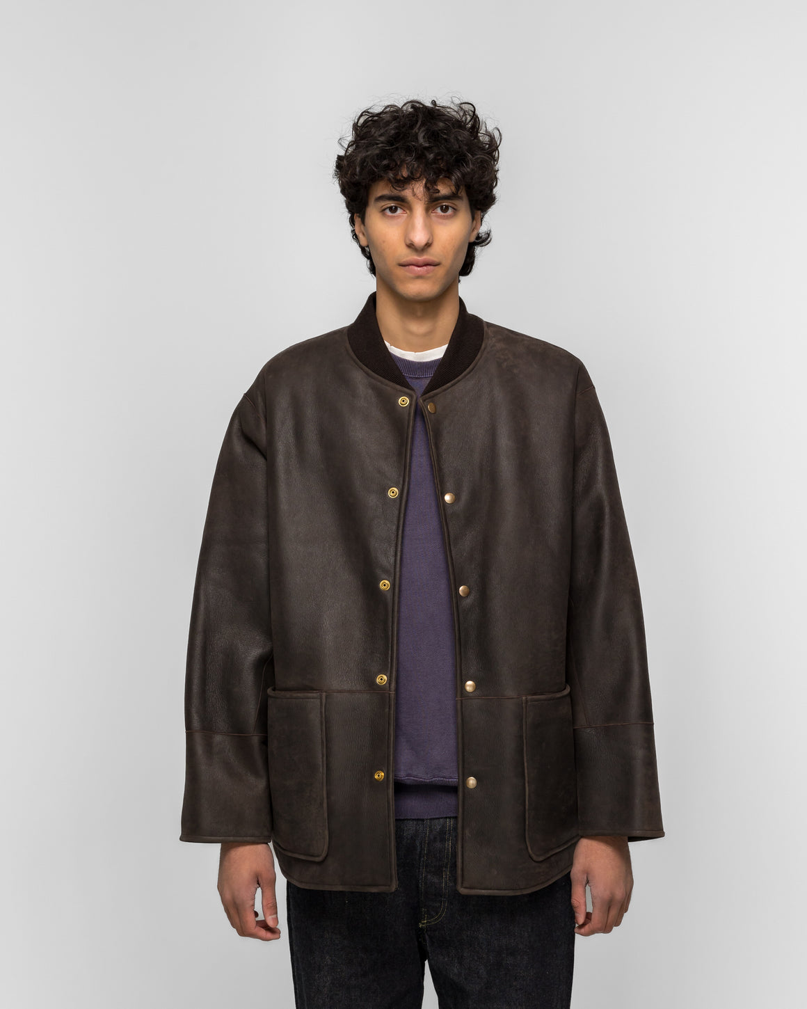 A.PRESSE - Mouton Car Club Snap Coat - Brown - UP THERE