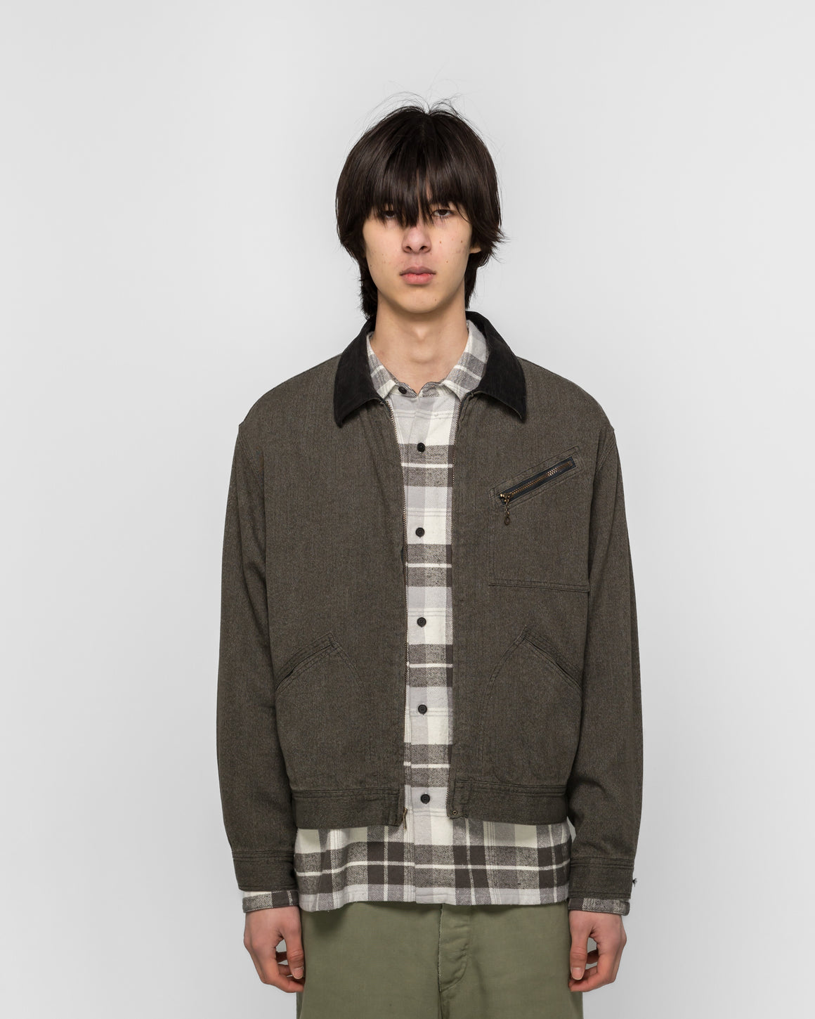 A.PRESSE - Vintage Black Chambray Work Jacket - Gray - UP THERE