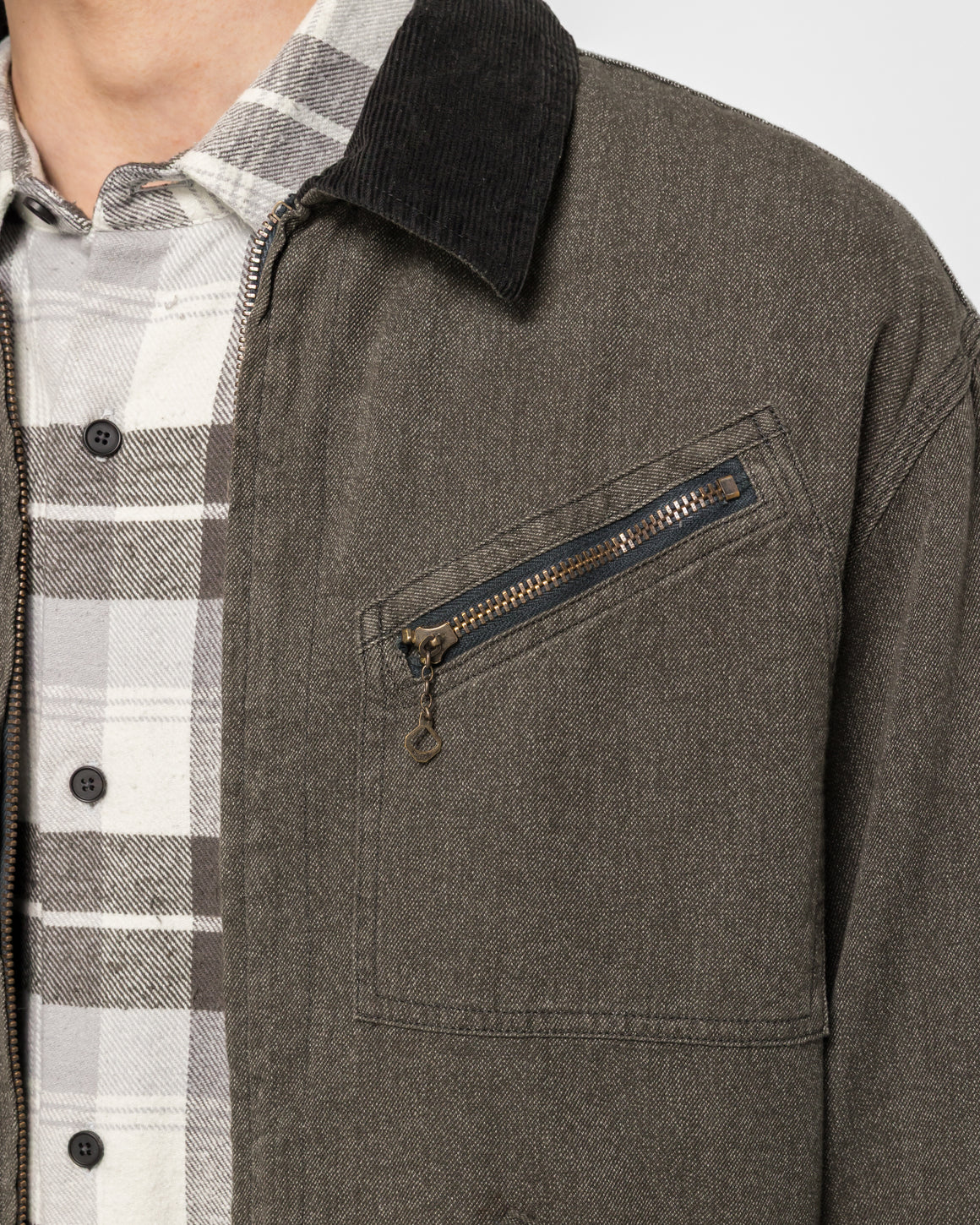 A.PRESSE - Vintage Black Chambray Work Jacket - Gray - UP THERE