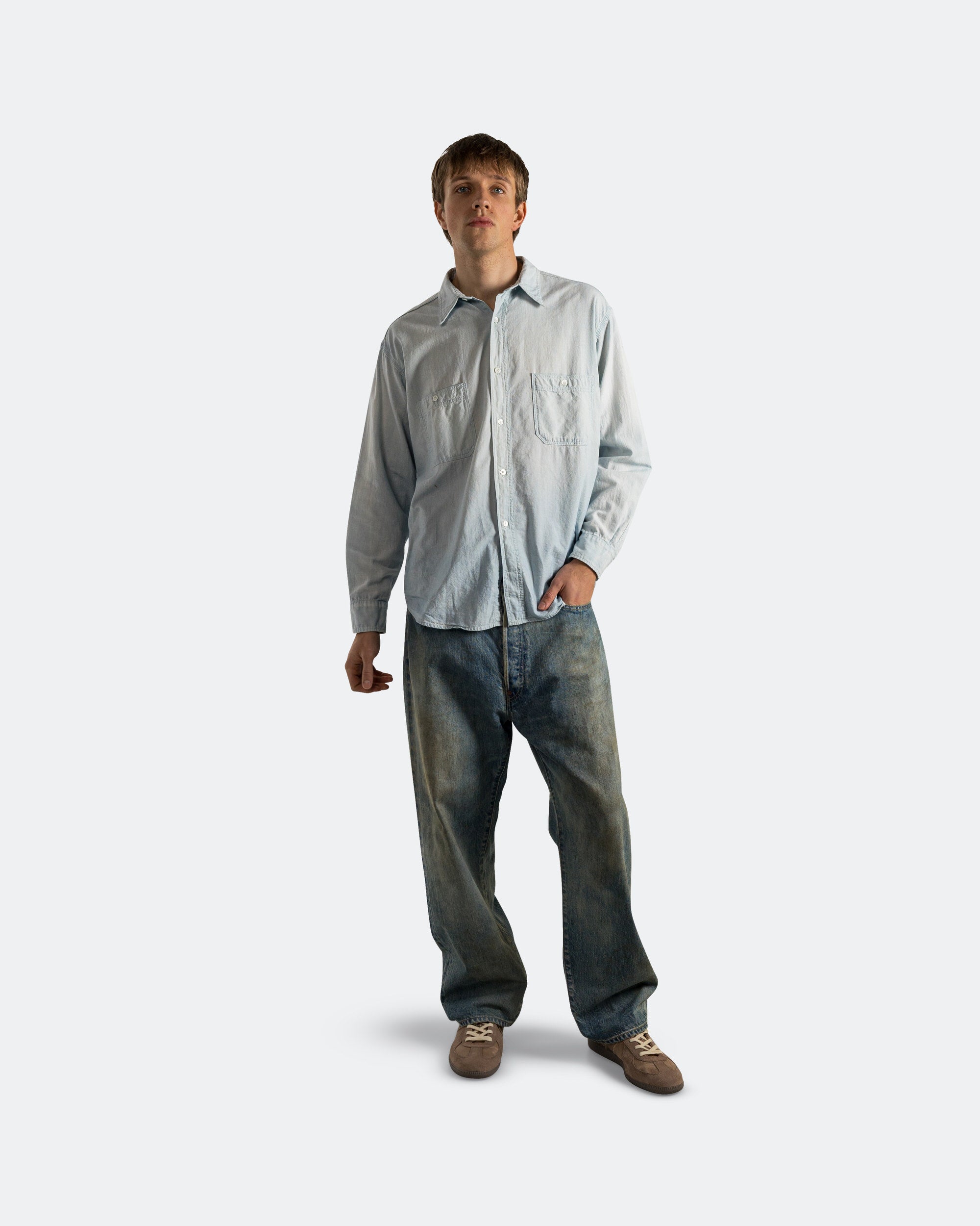 A.PRESSE - Vintage Chambray Shirt - Bleach | UP THERE