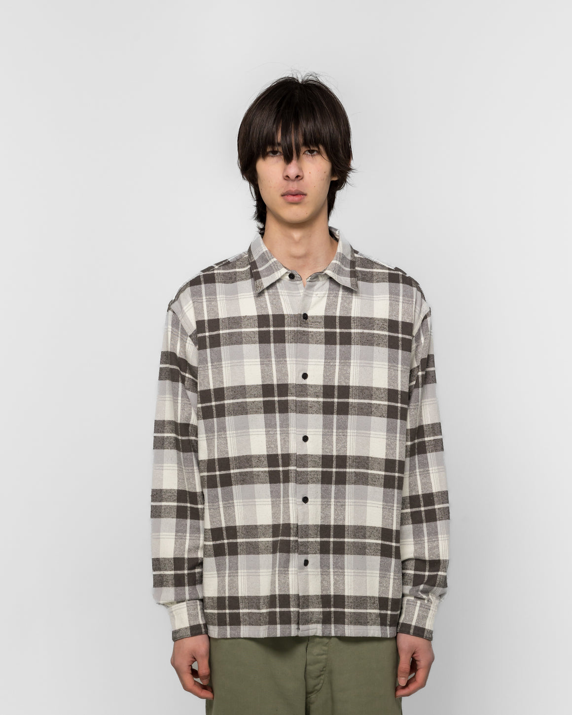 A.PRESSE - Vintage Cotton Silk Nep Twill Check Shirts - Gray - UP THERE