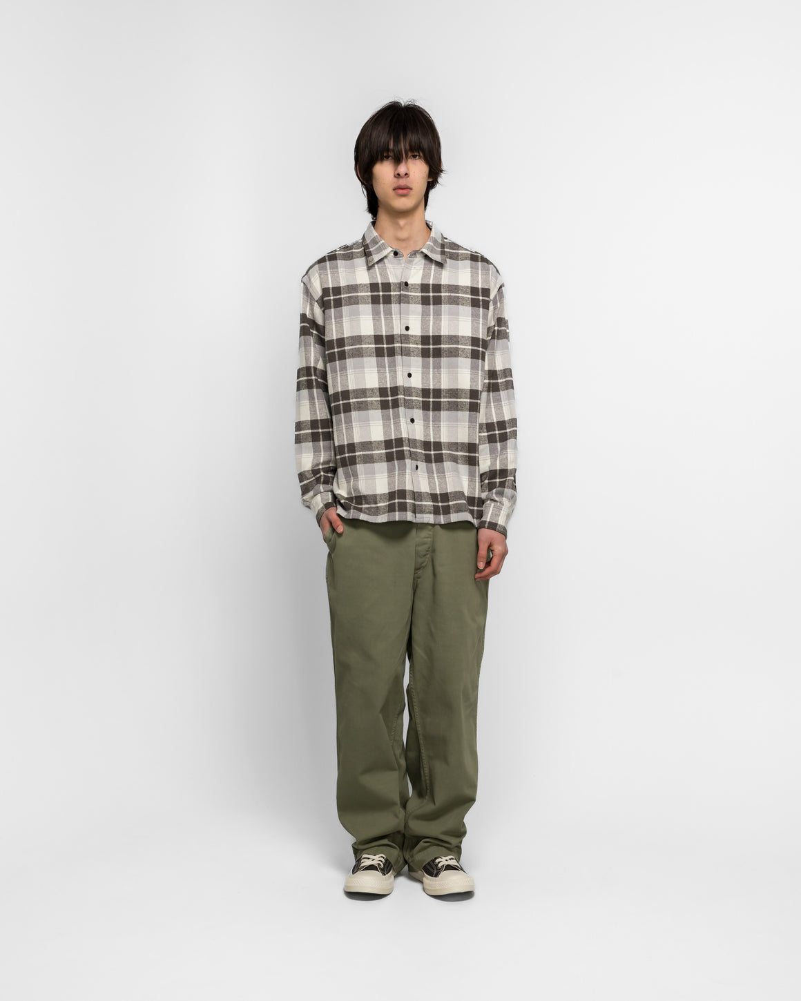 A.PRESSE - Vintage Cotton Silk Nep Twill Check Shirts - Gray - UP THERE