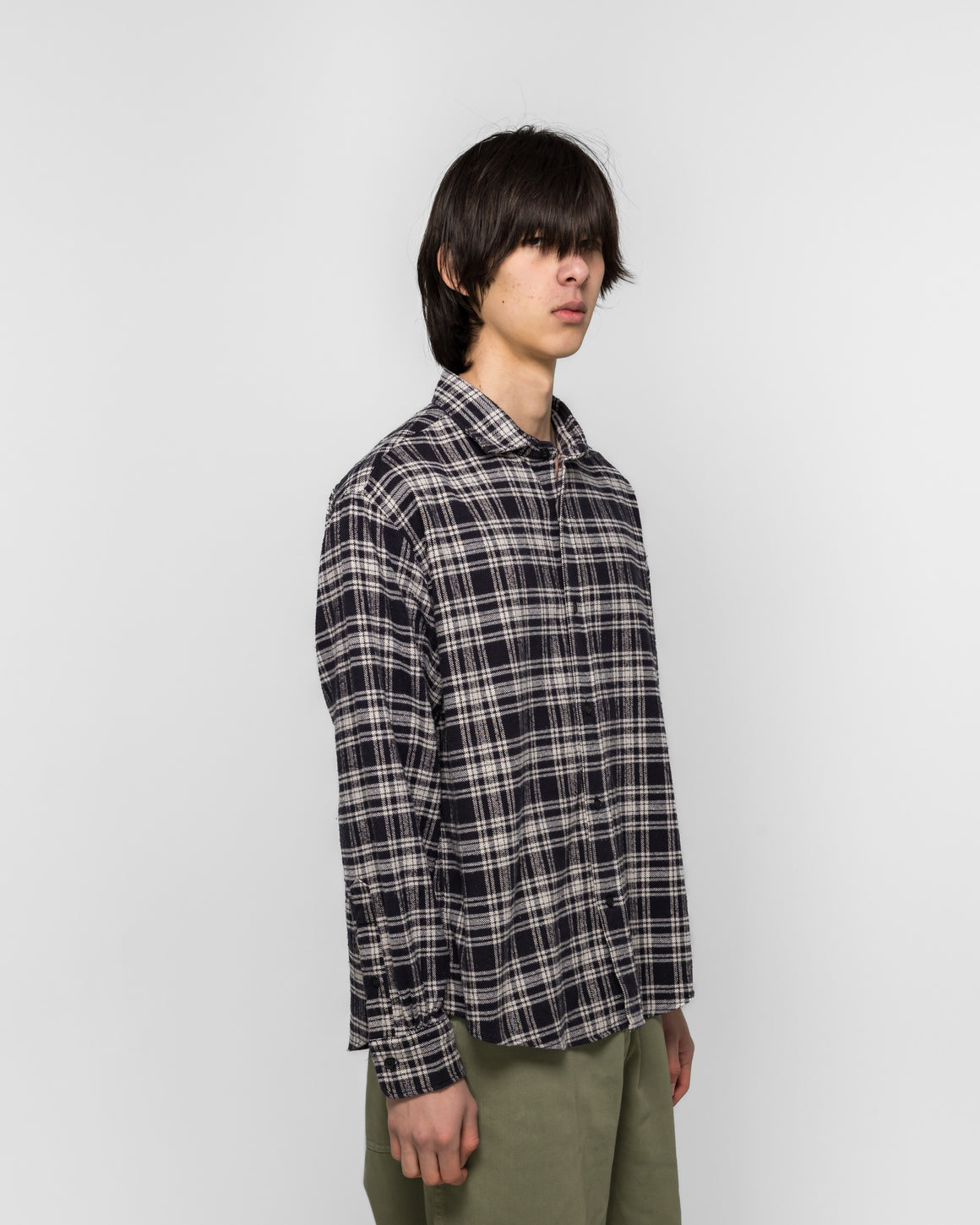 A.PRESSE - Vintage Cotton Silk Nep Twill Check Shirts - Navy - UP THERE