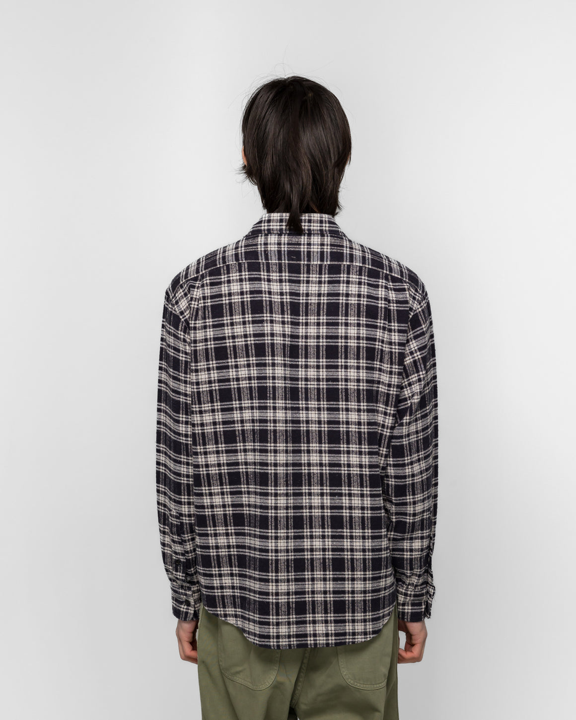 A.PRESSE - Vintage Cotton Silk Nep Twill Check Shirts - Navy - UP THERE