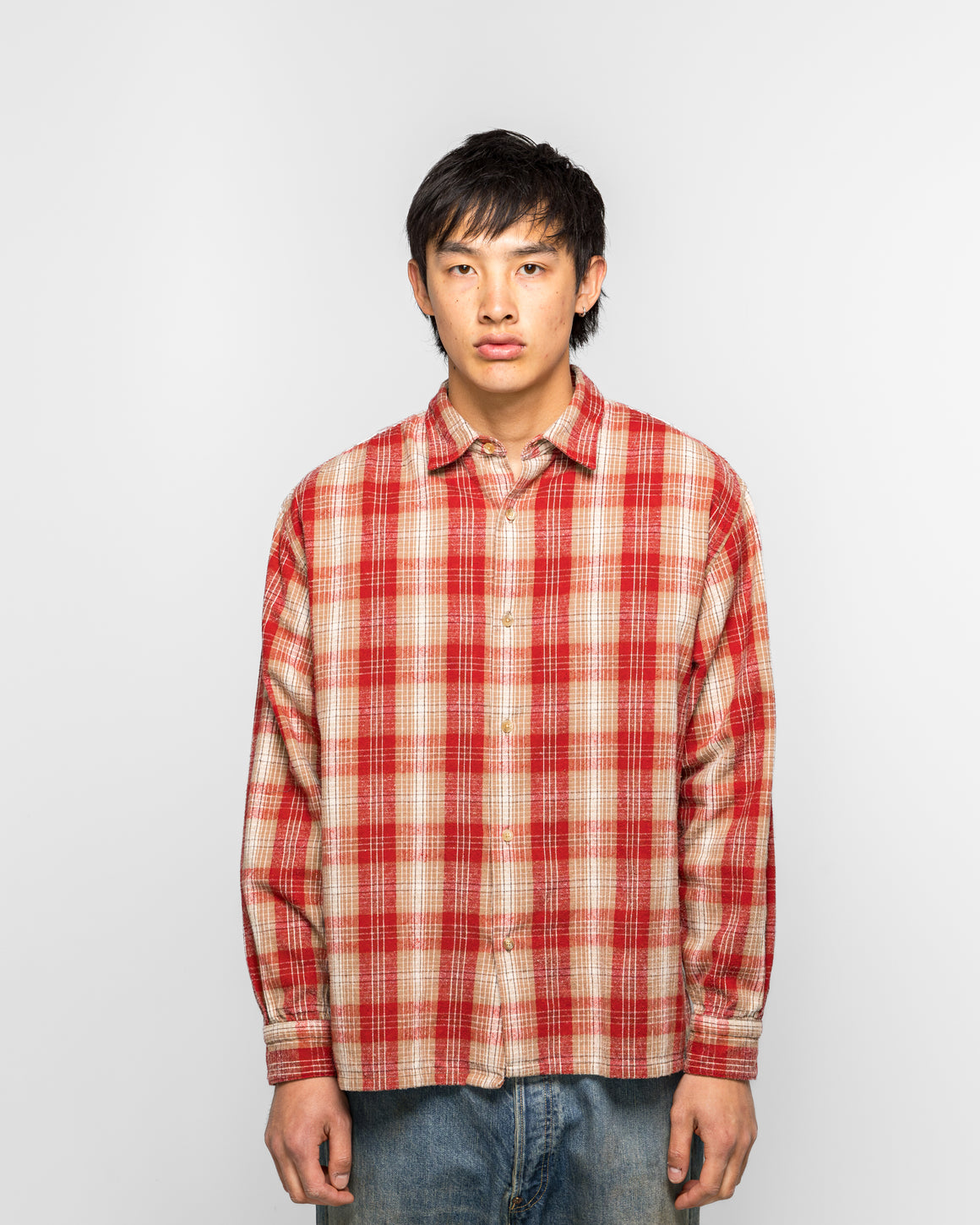 A.PRESSE - Vintage Cotton Silk Nep Twill Shirt - Red - UP THERE