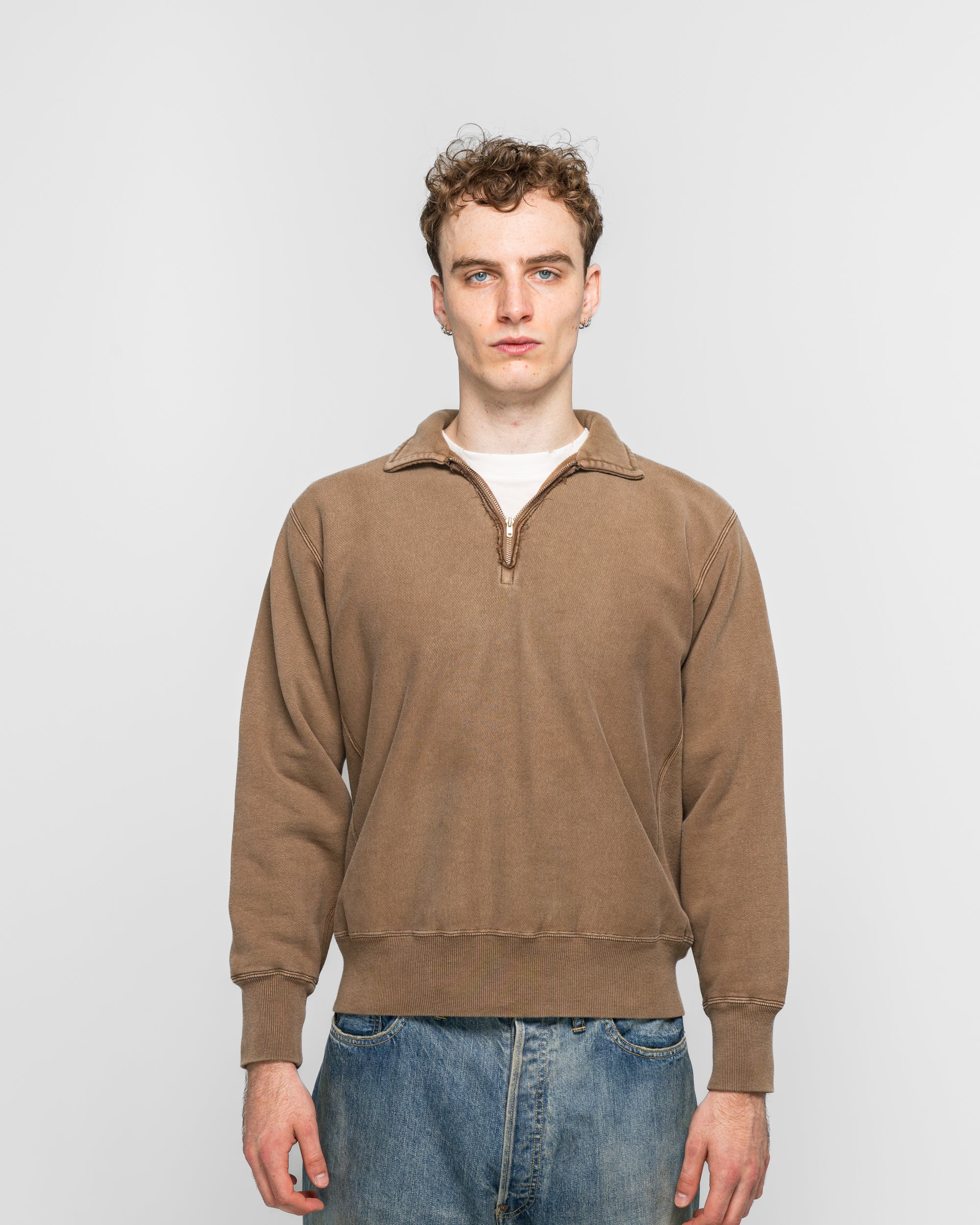 A.PRESSE - Vintage Half Zip Sweatshirt - Brown | UP THERE