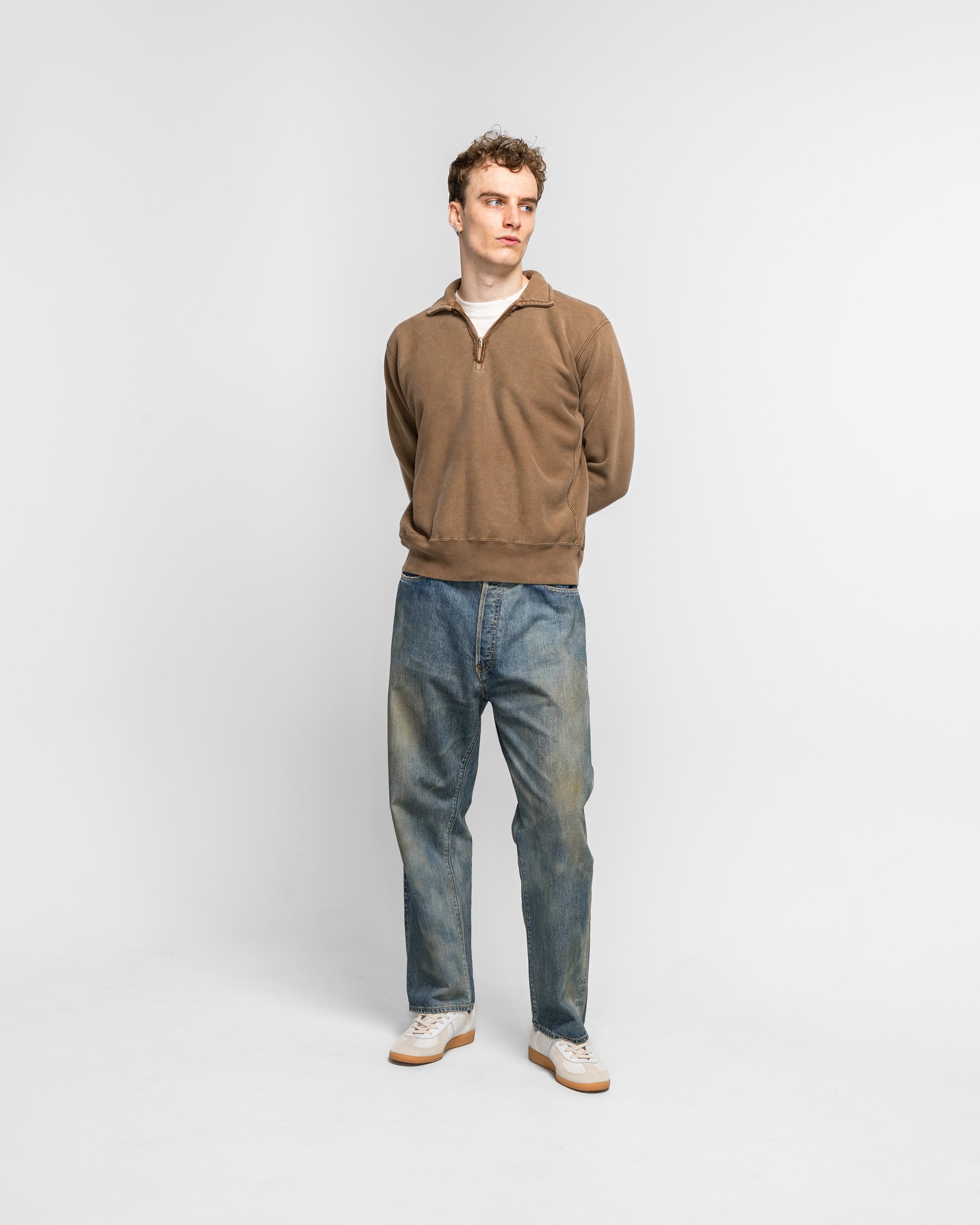 A.PRESSE - Vintage Half Zip Sweatshirt - Brown | UP THERE