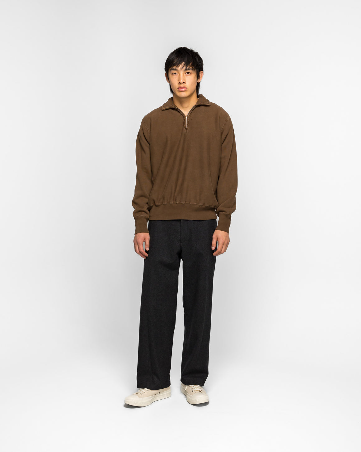 A.PRESSE - Vintage Half Zip Sweatshirt - Brown - UP THERE