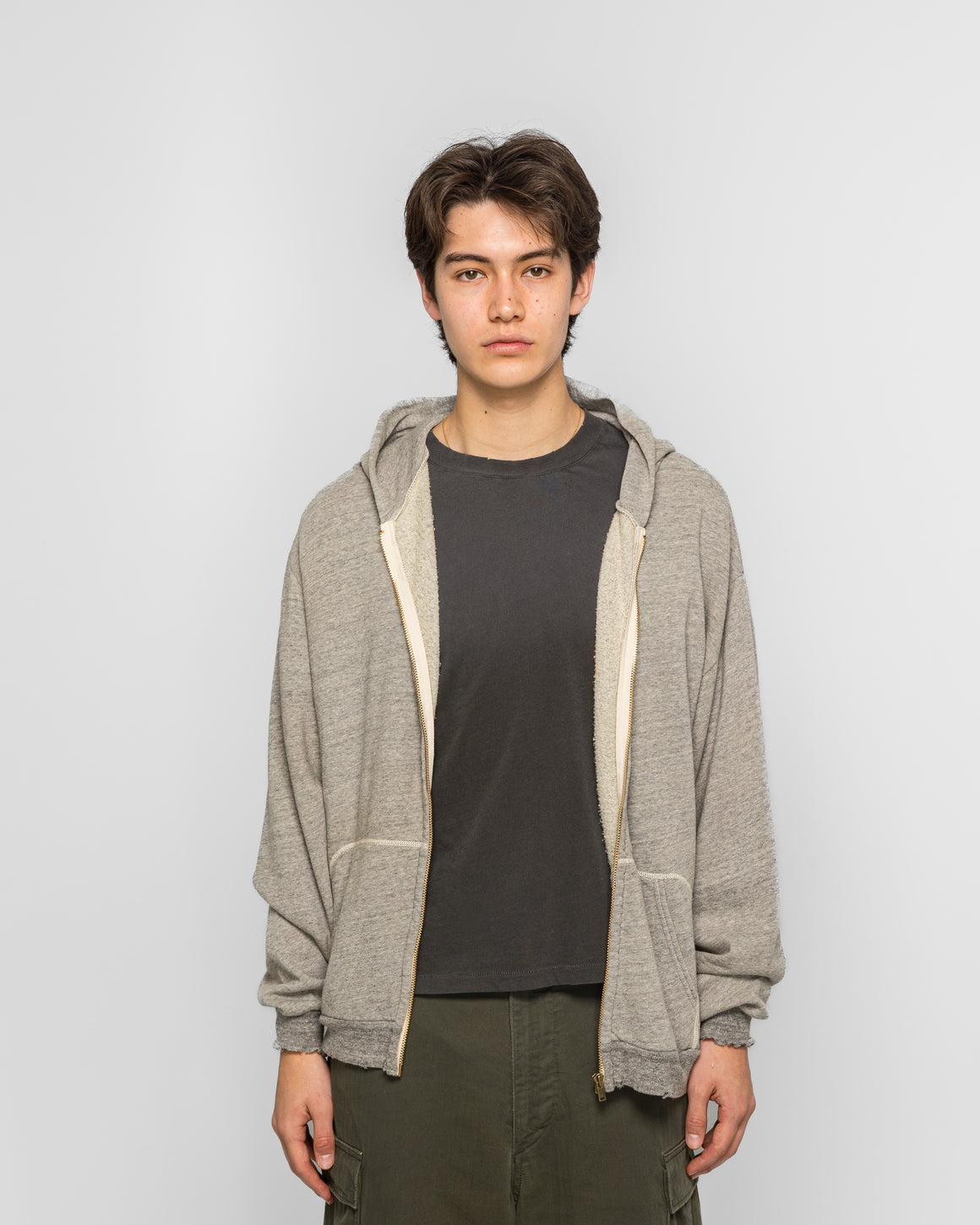 A.PRESSE - Vintage Light Weight Zip Sweat Hoodie - Grey - UP THERE