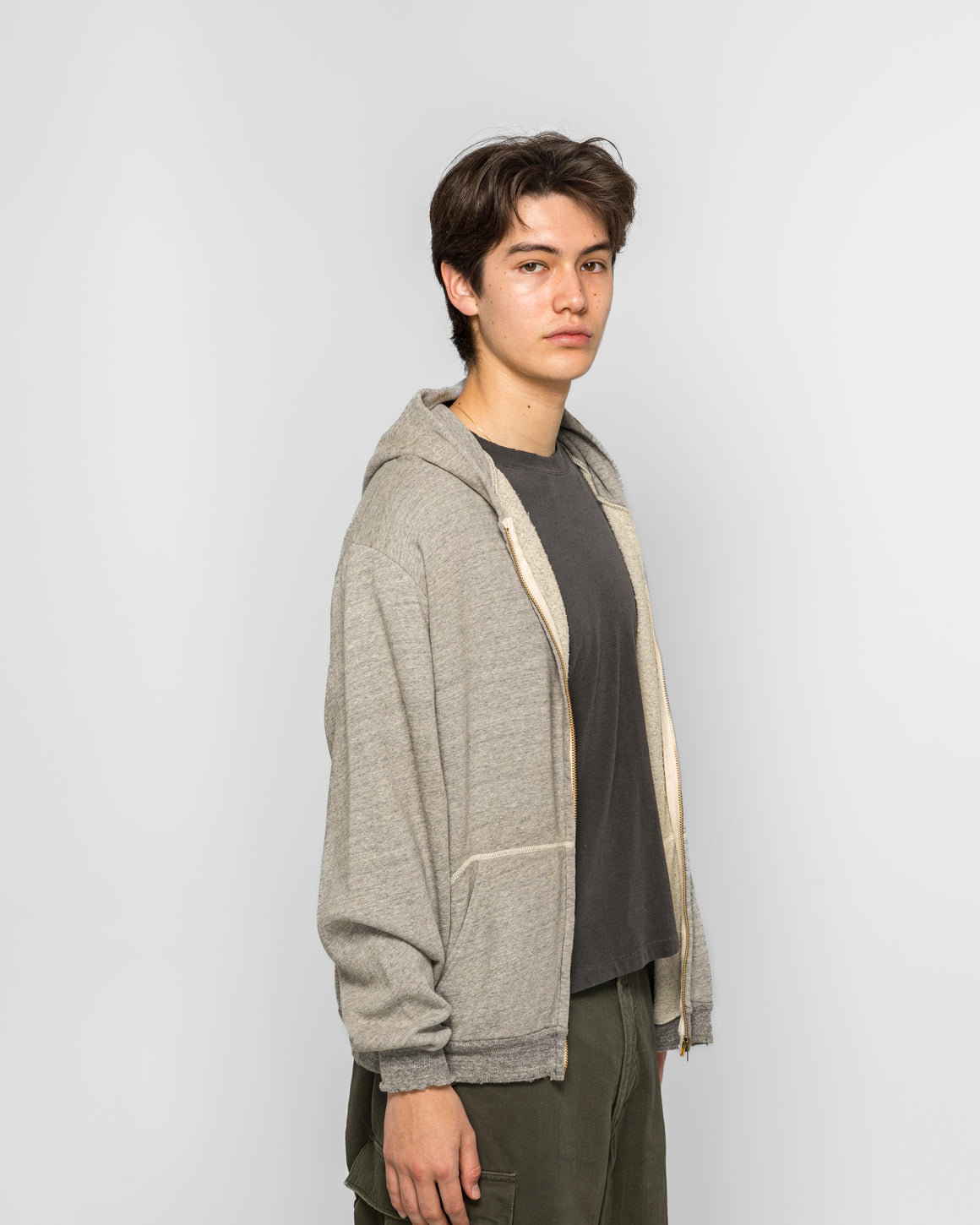 A.PRESSE - Vintage Light Weight Zip Sweat Hoodie - Grey - UP THERE