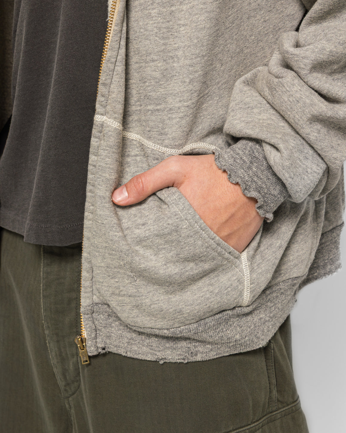 A.PRESSE - Vintage Light Weight Zip Sweat Hoodie - Grey - UP THERE