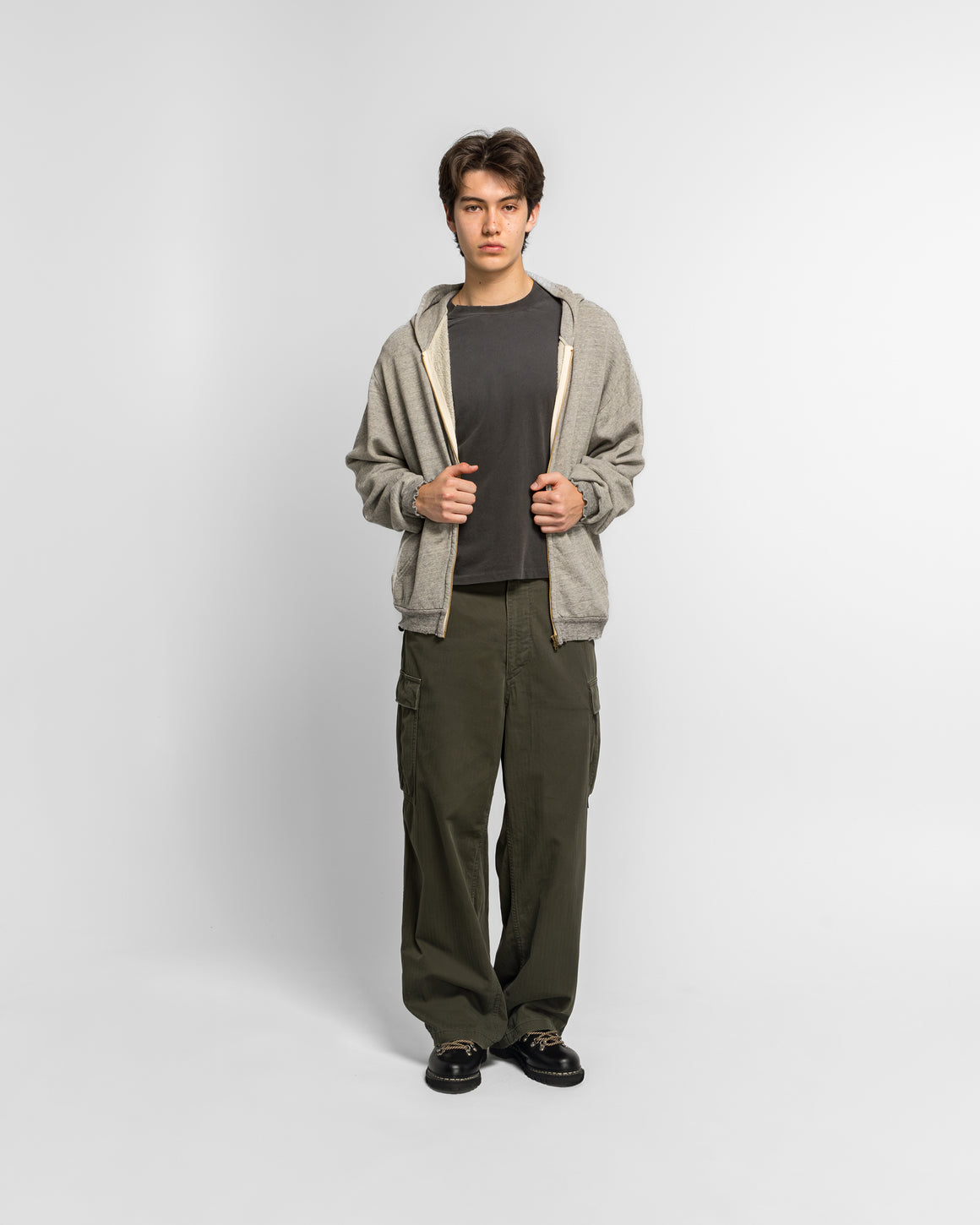 A.PRESSE - Vintage Light Weight Zip Sweat Hoodie - Grey - UP THERE