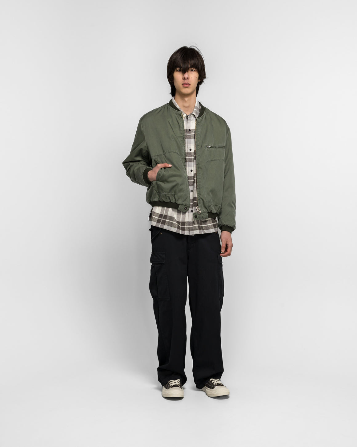 A.PRESSE - Vintage Silk Air Force Jacket - Sage - UP THERE