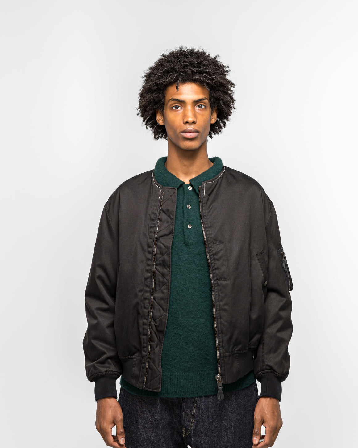 A.PRESSE - Vintage Silk Flight Custom Jacket - Black - UP THERE