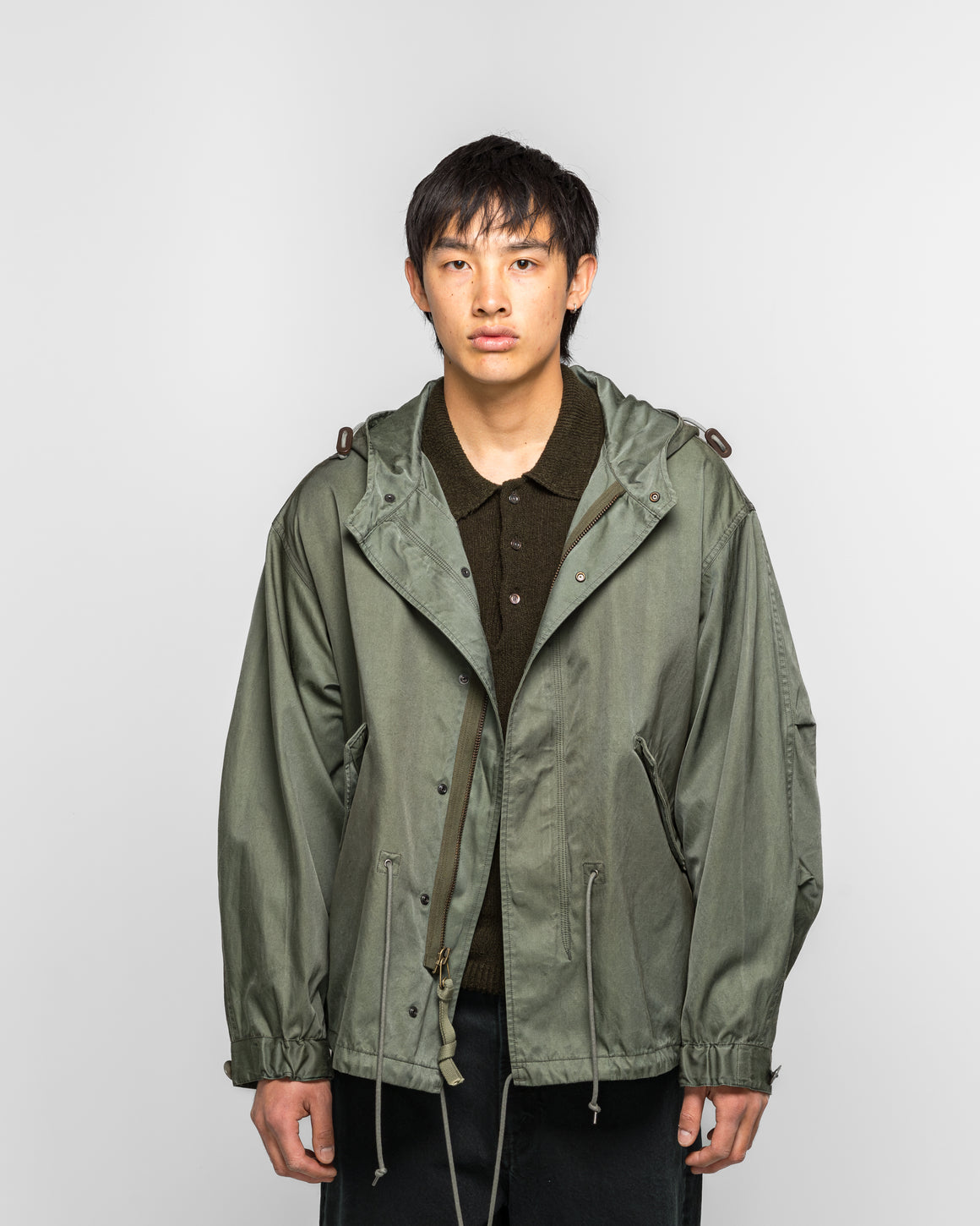 A.PRESSE - Vintage Silk Hoodie Jacket - Sage - UP THERE