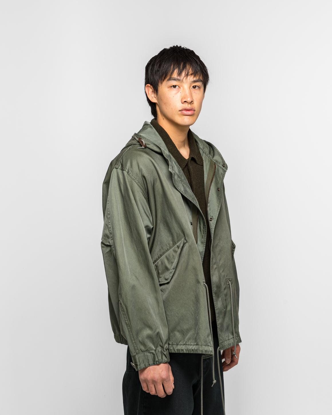 A.PRESSE - Vintage Silk Hoodie Jacket - Sage - UP THERE