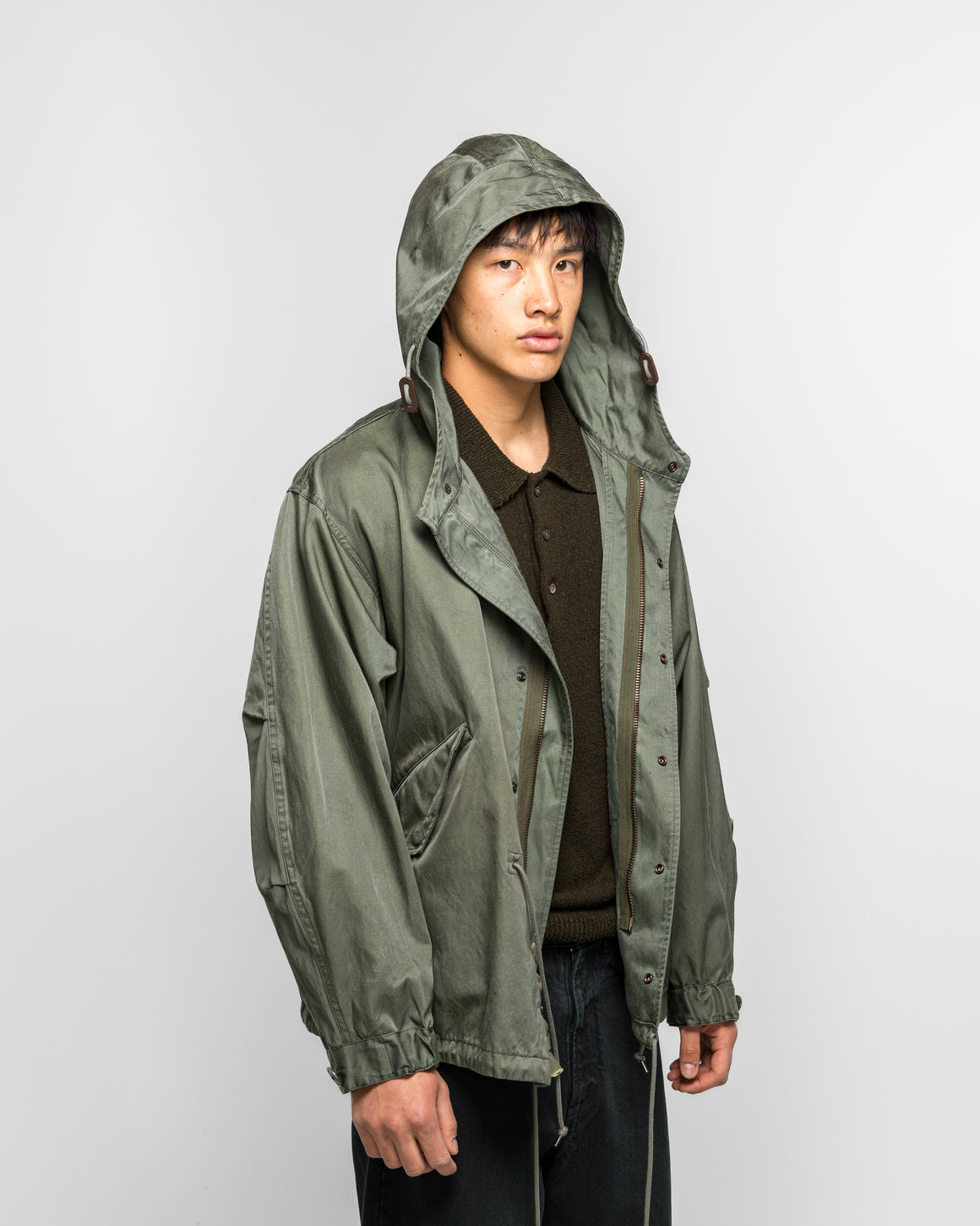 A.PRESSE - Vintage Silk Hoodie Jacket - Sage - UP THERE