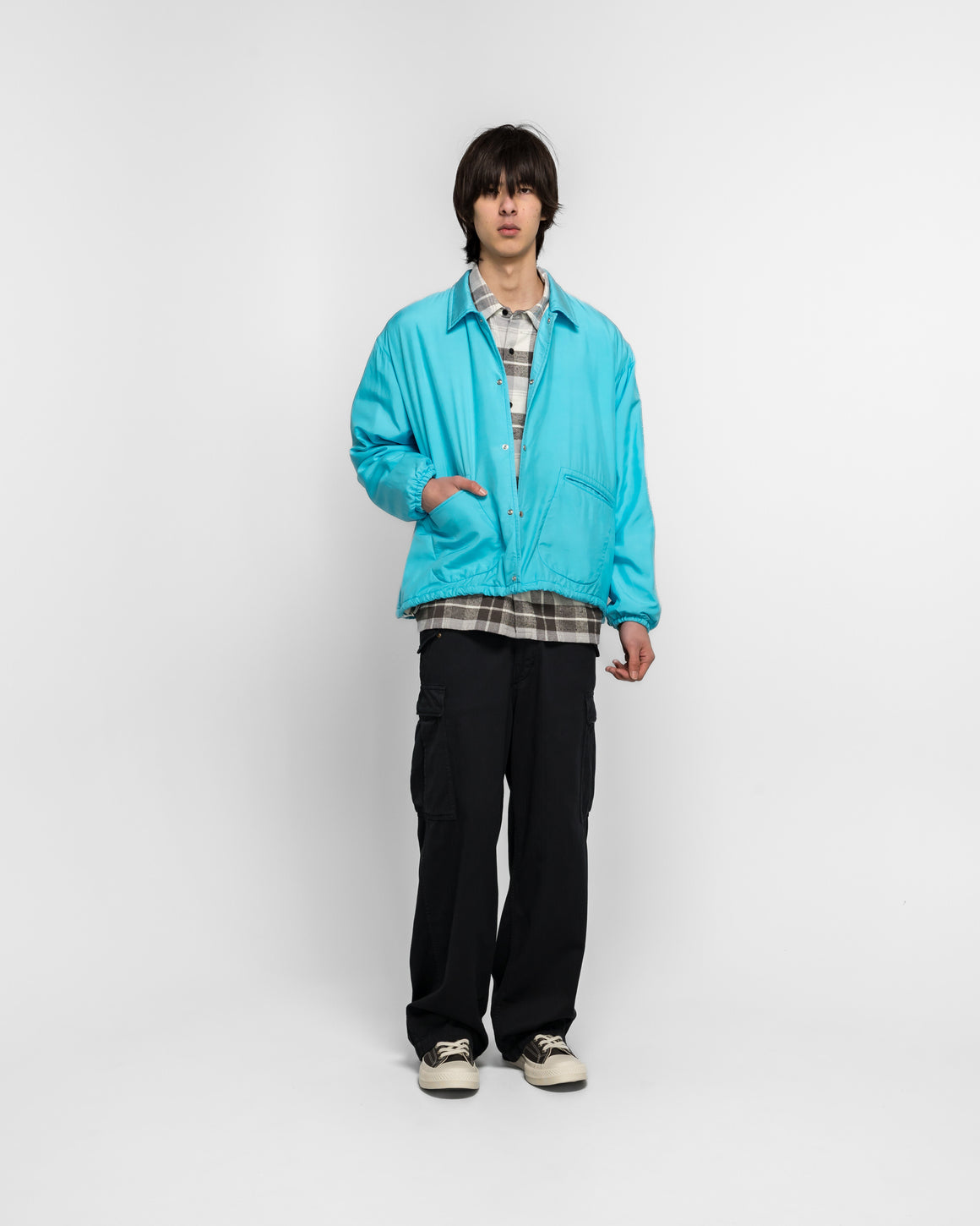 A.PRESSE - Vintage Washed Silk Taffeta Coach Jacket - Sax - UP THERE