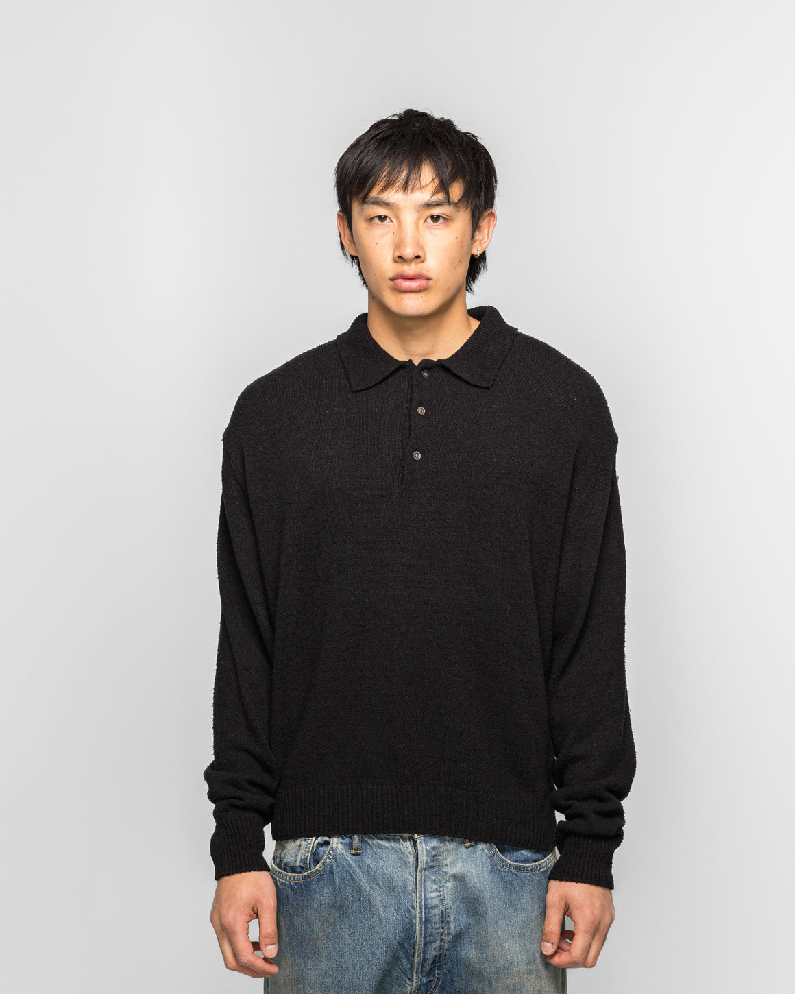 A.PRESSE - Washed Silk Nep Polo Shirt - Black - UP THERE