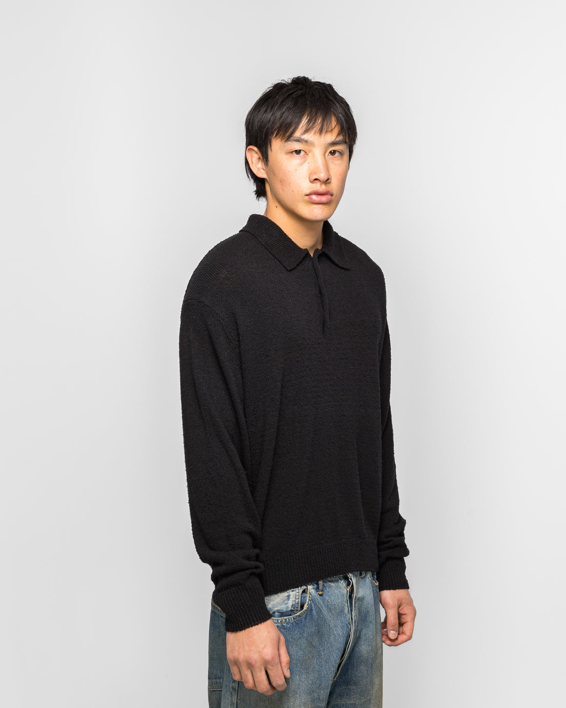 A.PRESSE - Washed Silk Nep Polo Shirt - Black - UP THERE