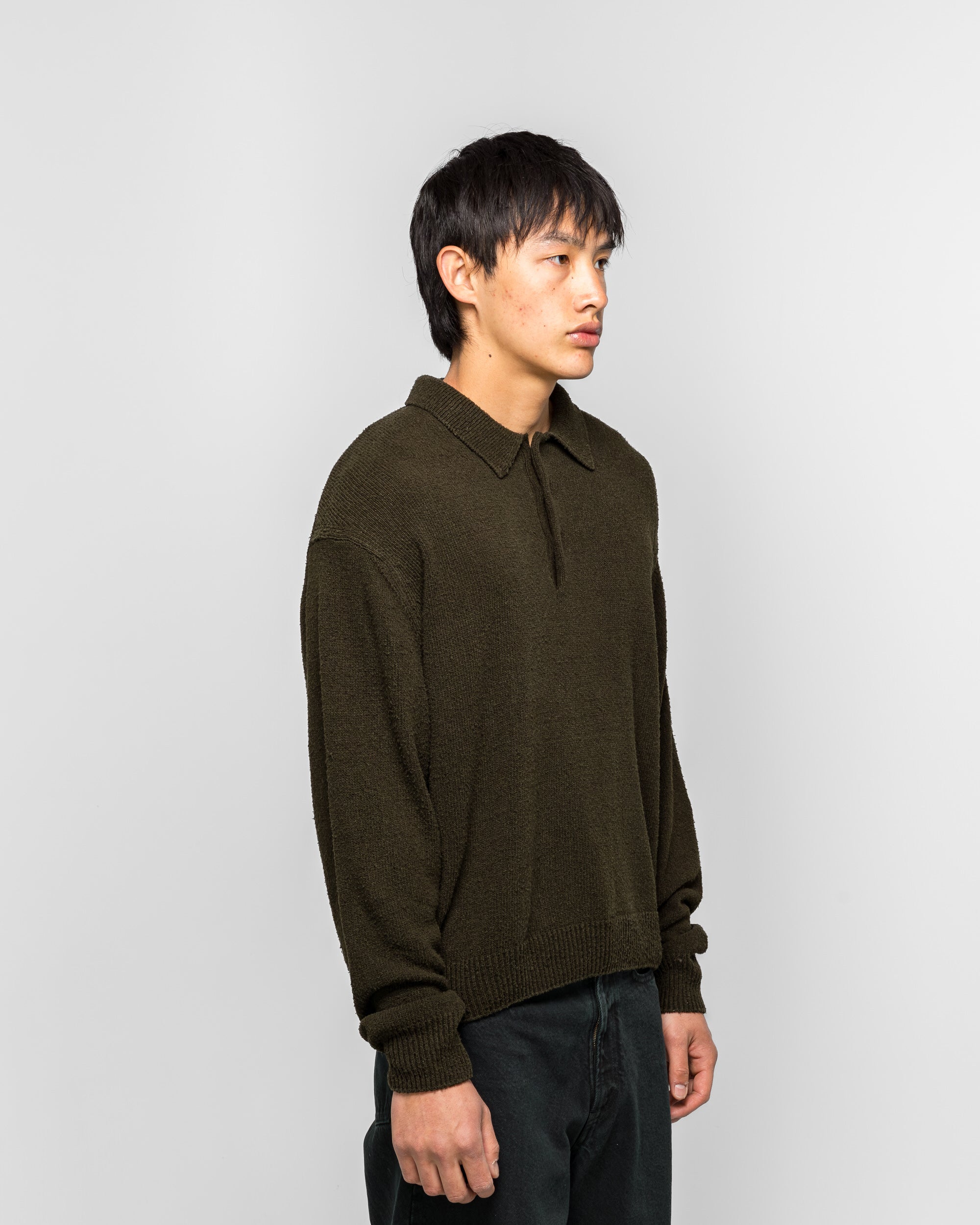 A.PRESSE - Washed Silk Nep Polo Shirt - Olive | UP THERE