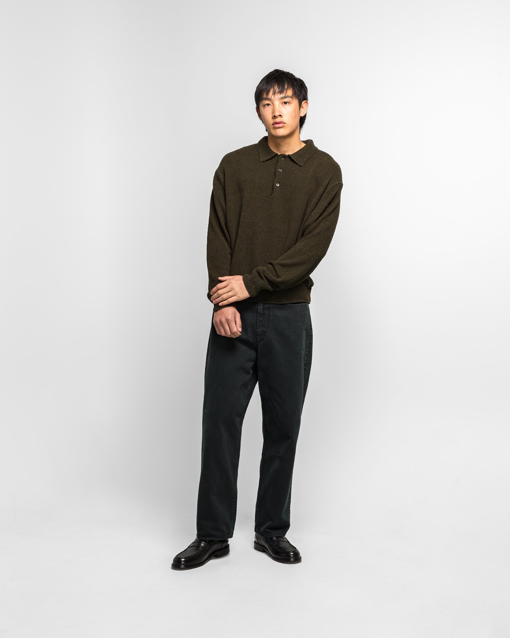 A.PRESSE Washed Silk Nep Polo Shirt ブラック A.PRESSE 26SS Washed Silk Nep Polo Shirt – Vintage Concept Store