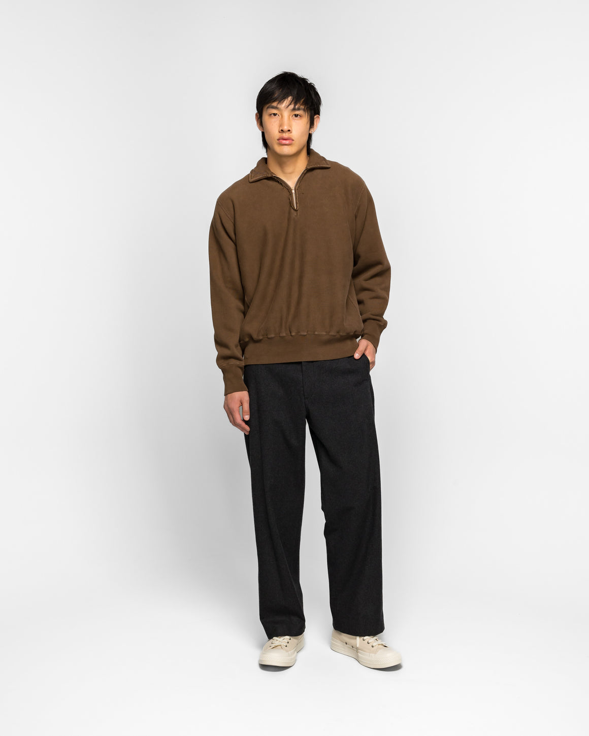 A.PRESSE - Wool Flannel Wide Trousers - Charcoal - UP THERE