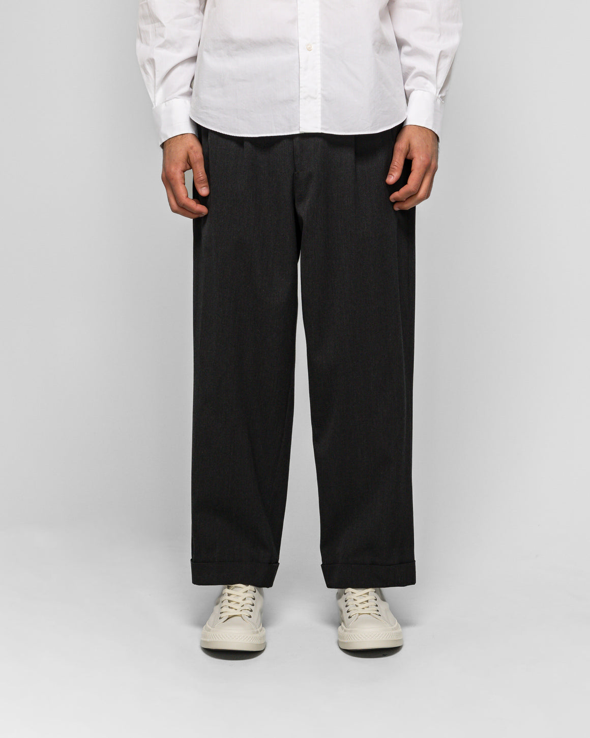 A.PRESSE - Wool Wide Tapered Trousers - Charcoal - UP THERE