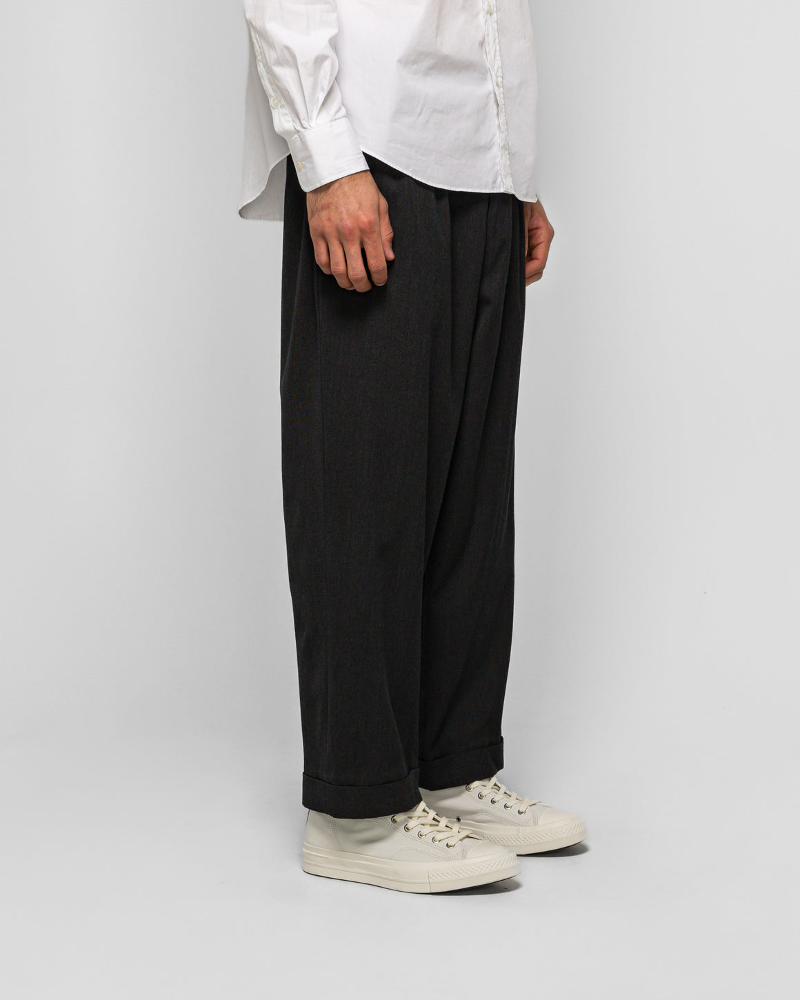 A.PRESSE - Wool Wide Tapered Trousers - Charcoal - UP THERE