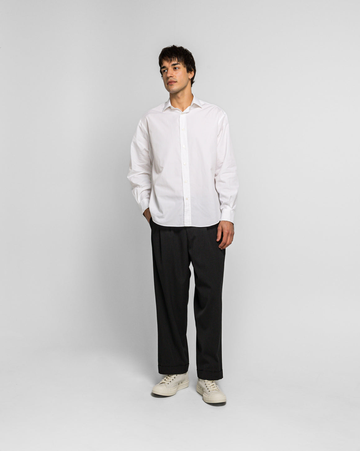 A.PRESSE - Wool Wide Tapered Trousers - Charcoal - UP THERE