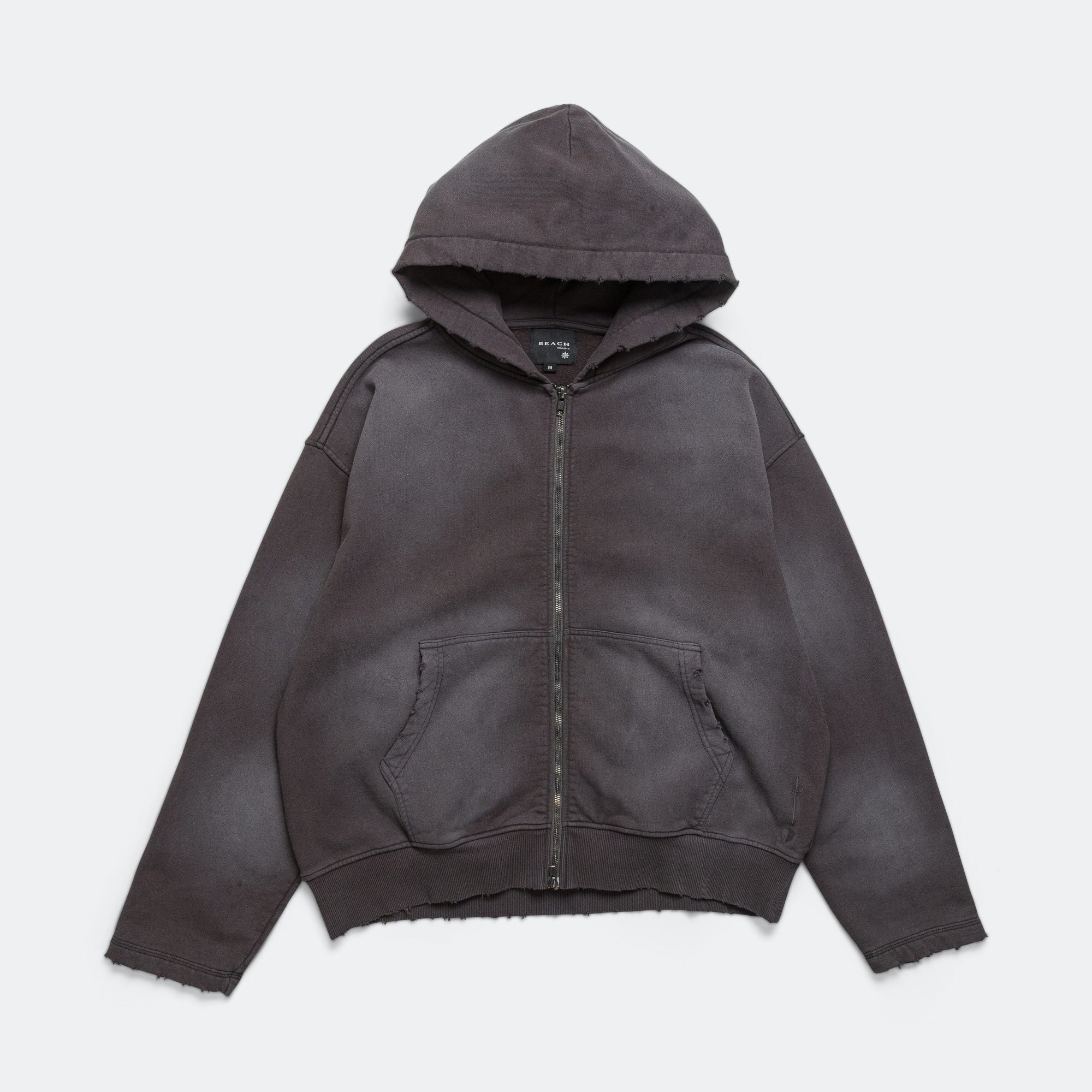 Distressed Zip Hood - Washed Black | UP THERE