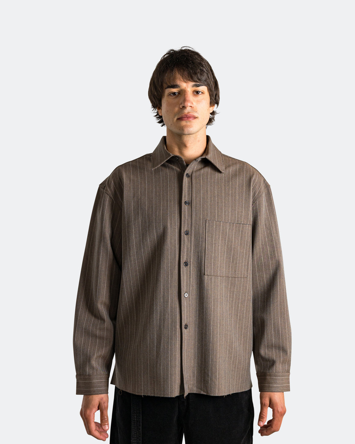 Beach Brains - Hold LS Shirt - Brown Pinstripe - UP THERE