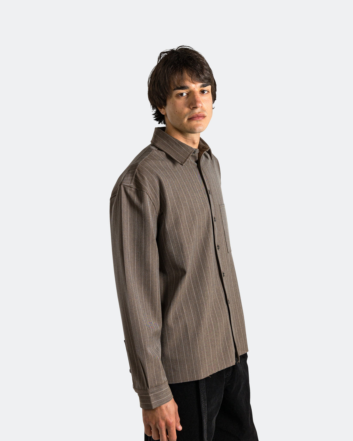 Beach Brains - Hold LS Shirt - Brown Pinstripe - UP THERE