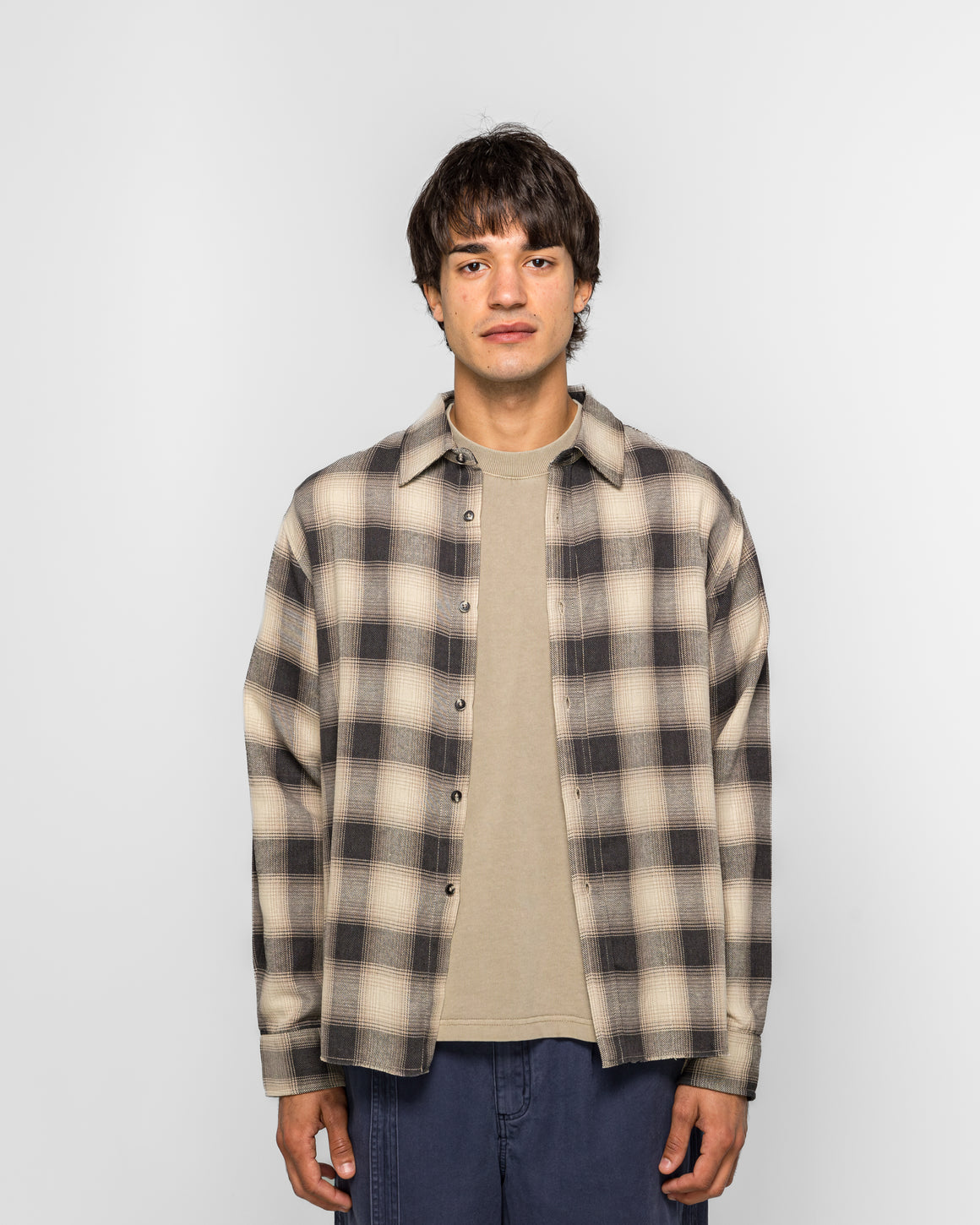 Beach Brains - Hold LS Shirt - Cream/Navy Plaid - UP THERE