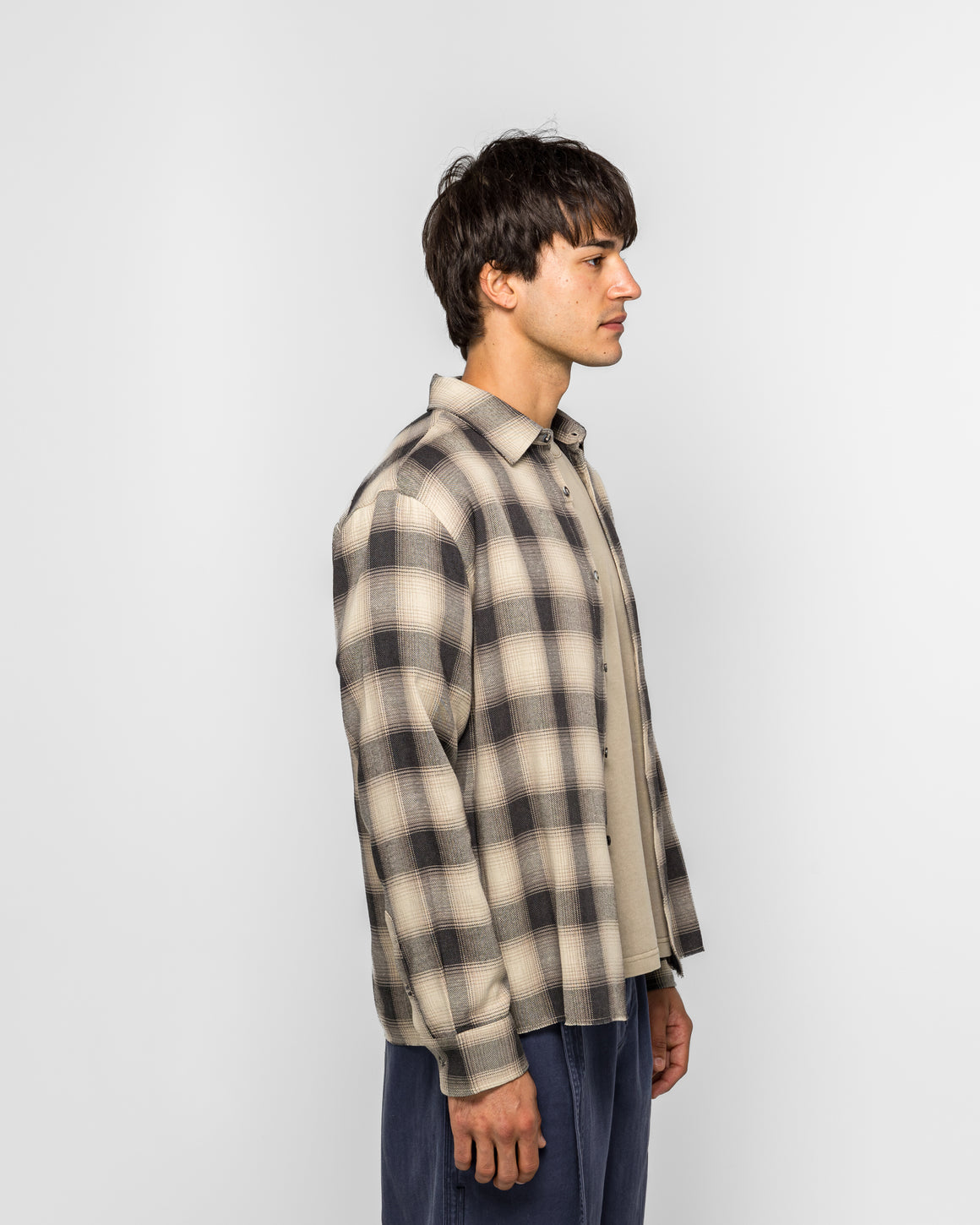 Beach Brains - Hold LS Shirt - Cream/Navy Plaid - UP THERE