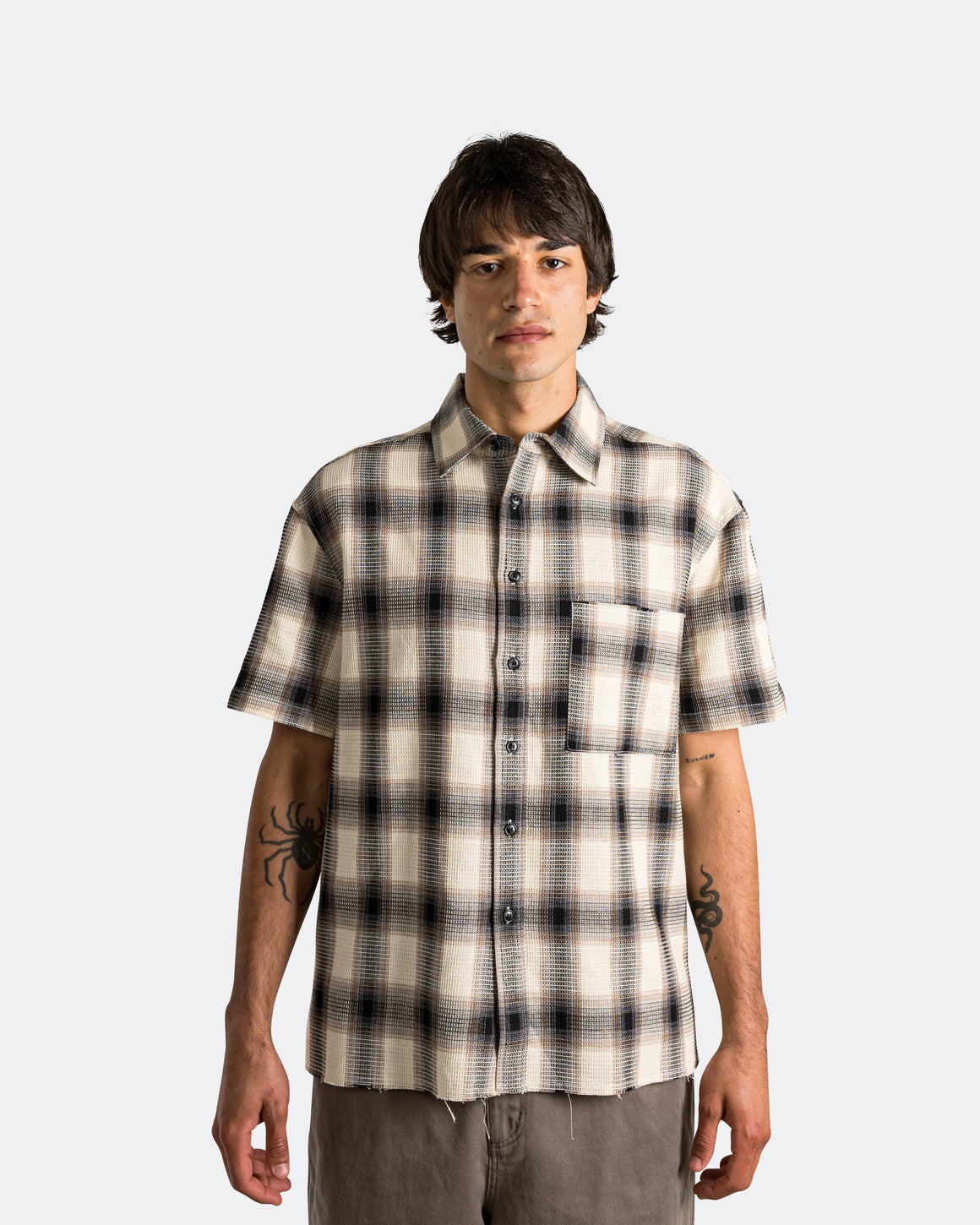 Beach Brains - Hold SS Shirt - Black/Brown Check - UP THERE