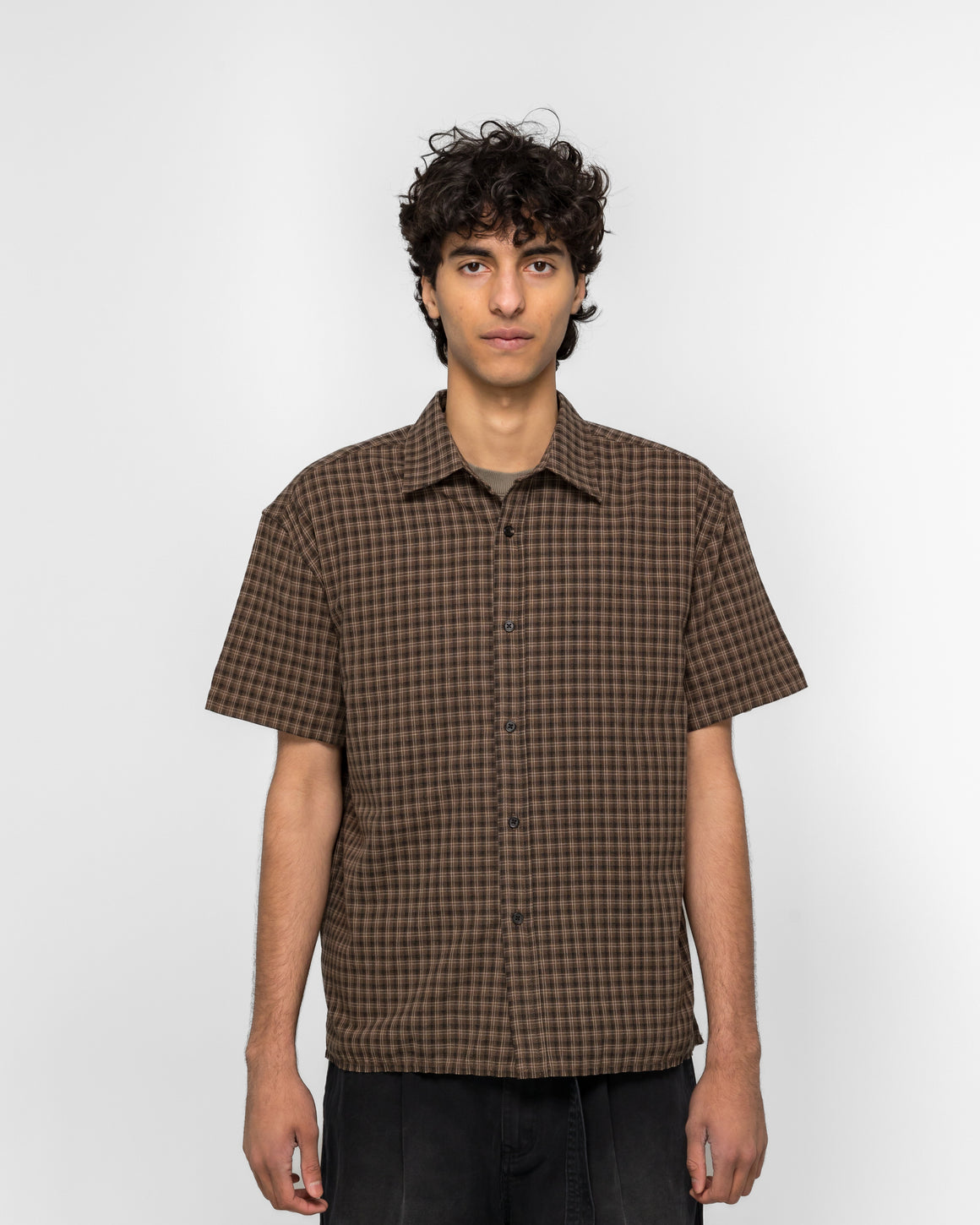 Beach Brains - Hold SS Shirt - Brown Check - UP THERE